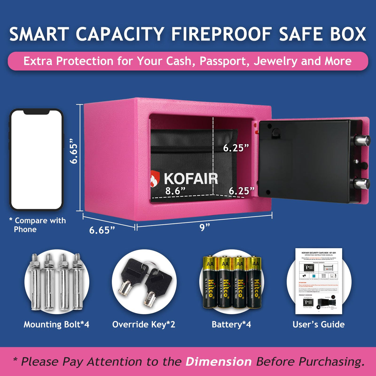 Safe Box for Home Safe with Fireproof Bag Personal for Money - KOFAIR Official Imagery - 3