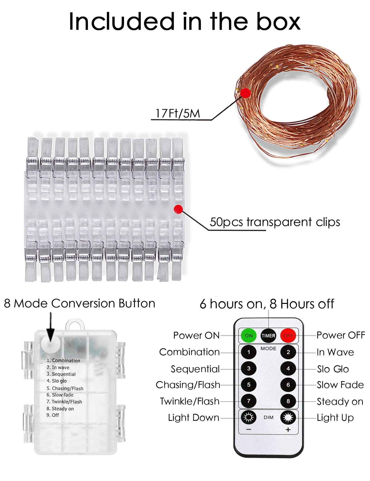 LECLSTAR 50 LED Photo Clips String Lights, 17ft with Remote - 8 Modes - View 3