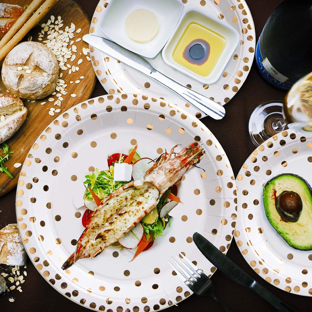 hapray Gold Plates 201 Pcs Disposable Dinnerware Set for 50 - hapray Official Imagery - 7