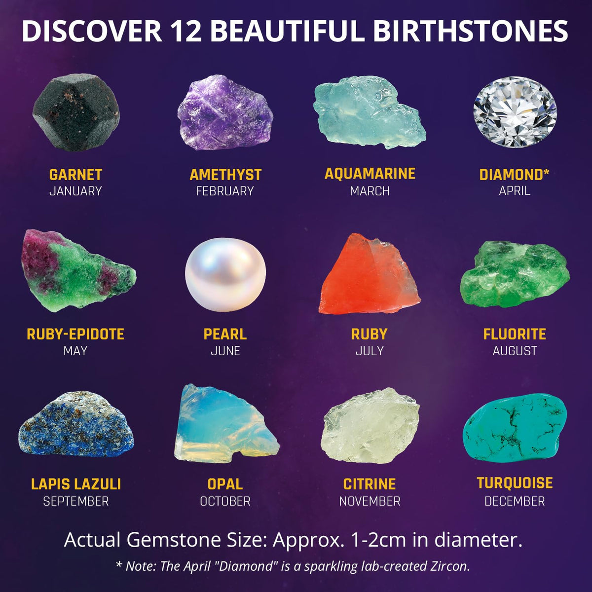 Birthstone Dig Kit 12 Real Gems DIY Necklace Crystal Pendant - PIBEX Official Imagery - 5