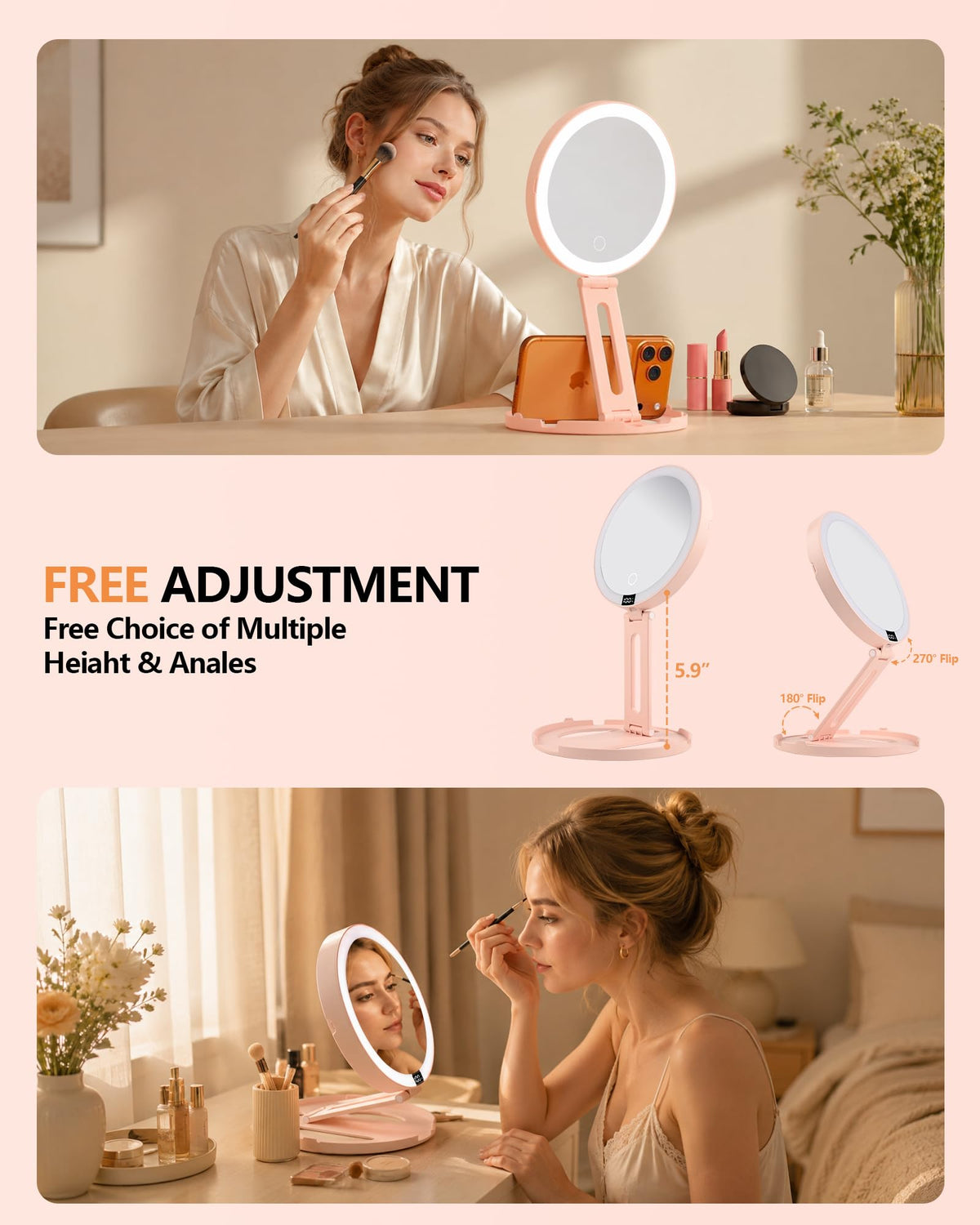 Foldable Travel Makeup Mirror with Lights 20X 1X Magnifying - ATUSGOY Official Imagery - 7