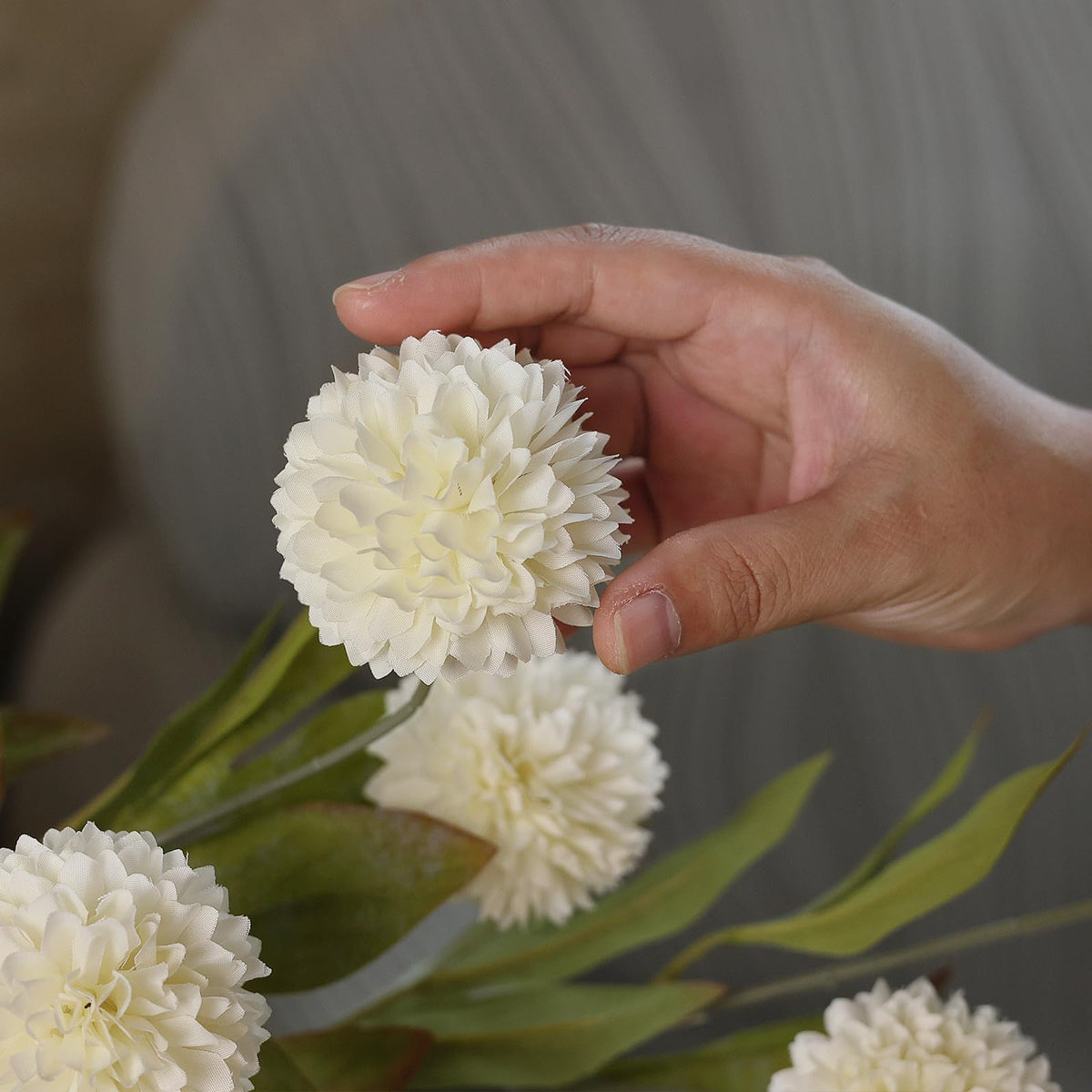 6 Pcs 27 Artificial Pompon Mum Silk Flower Stems for Vase - VIERENA Official Imagery - 6