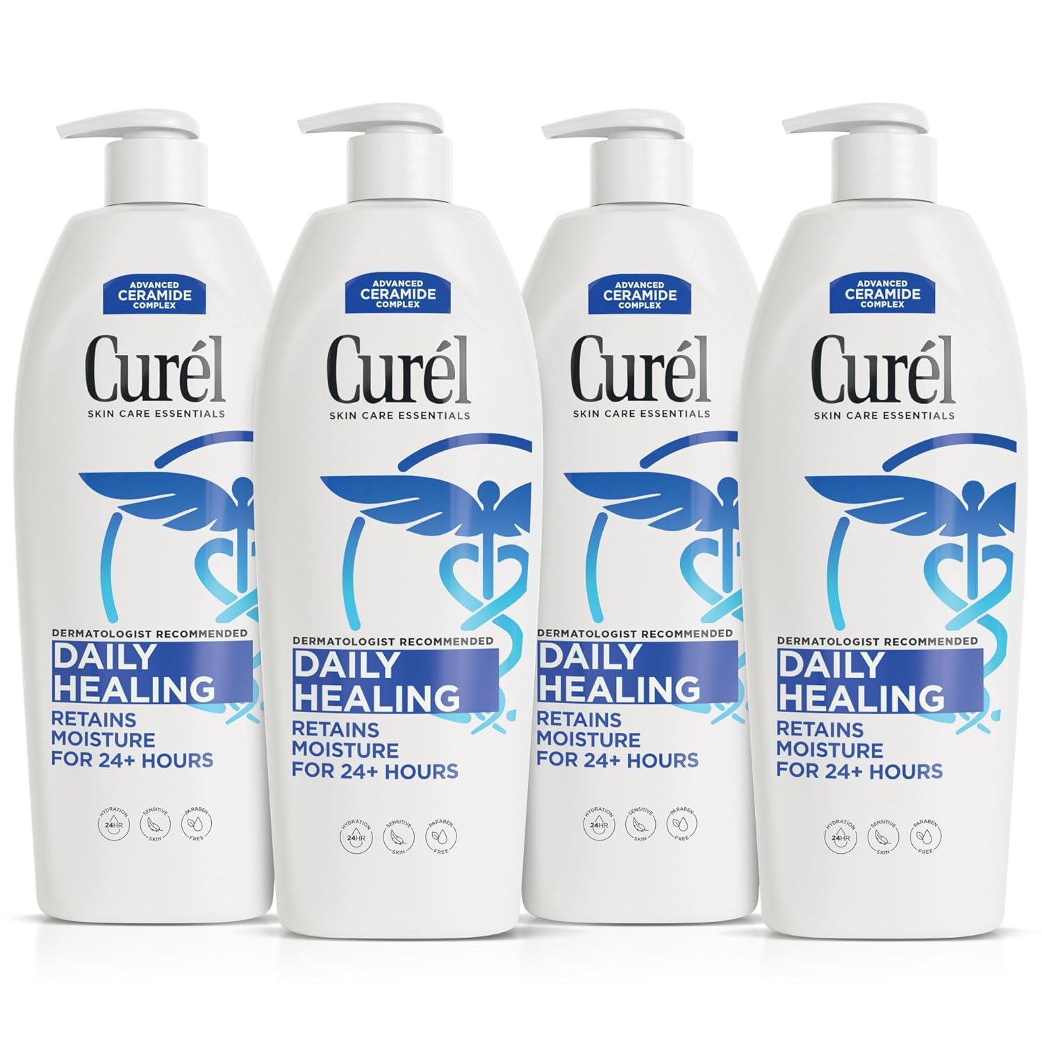 Curel Daily Healing Body Lotion for dry skin, 20 oz bottle, dermatologist recommended hydrating lotion, pack of four