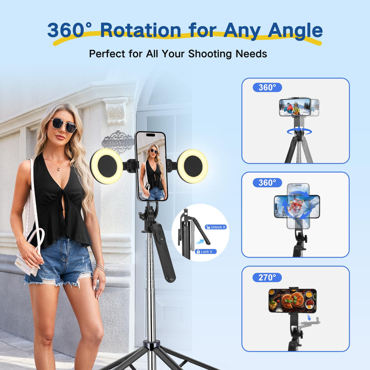 Content Creator Vlogging Kit 180CM Metal Selfie Stick Tripod - HUGSEE Official Imagery - 6