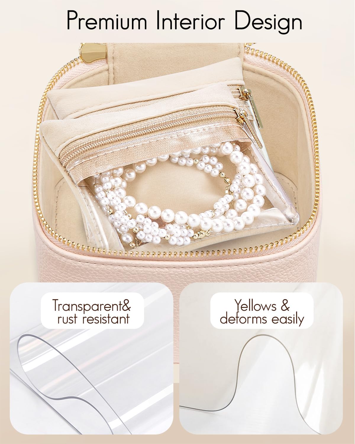 VLANDO Jewelry Organizer with Clear 6 Velvet Bags Pink - VLANDO Official Imagery - 5