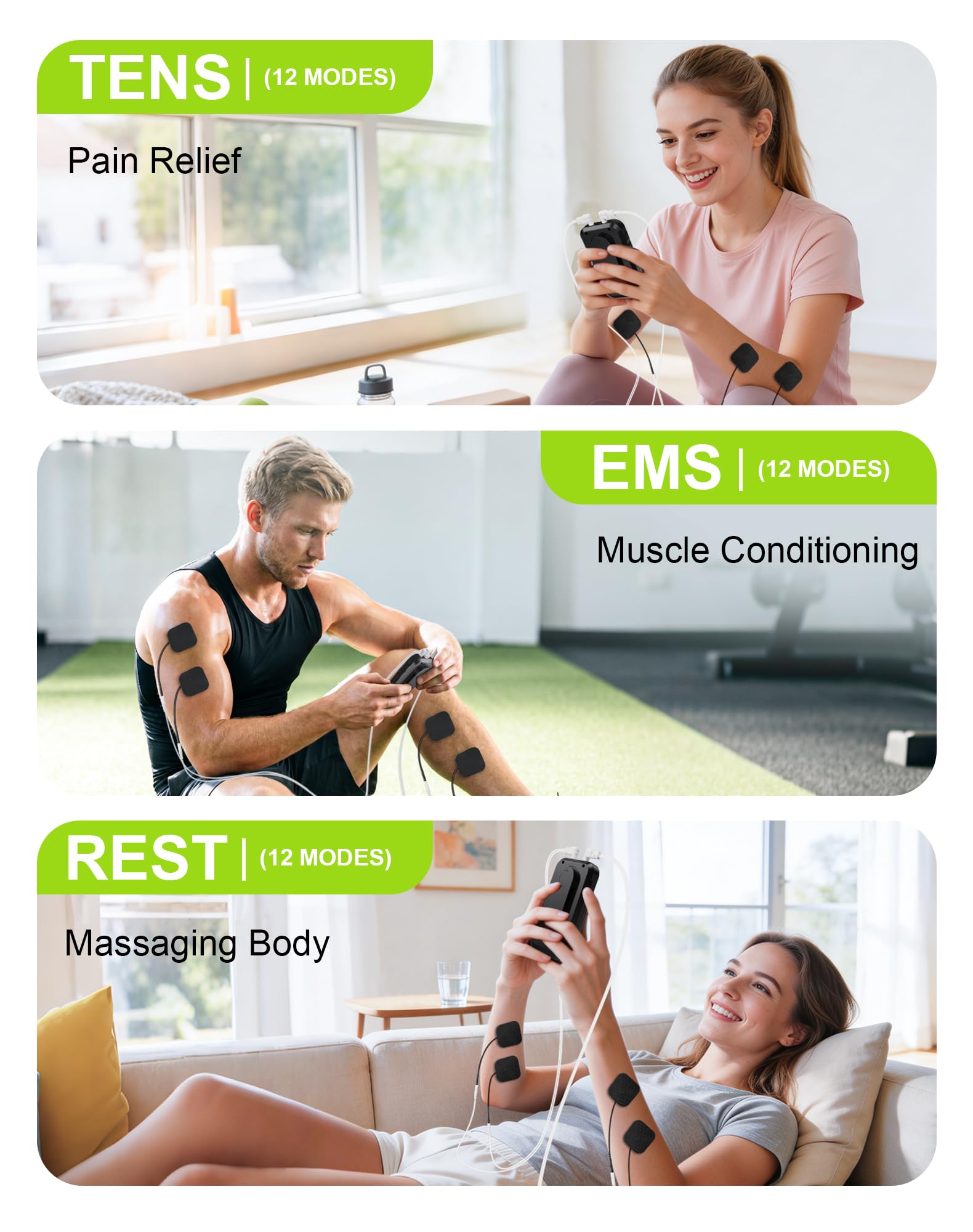 CESLIFF Dual Channel TENS Unit 3-in-1 Muscle Stimulator Machine with 36 Modes & 20 Levels for Shoulder, Back, Neck, Sciatica Pain Relief