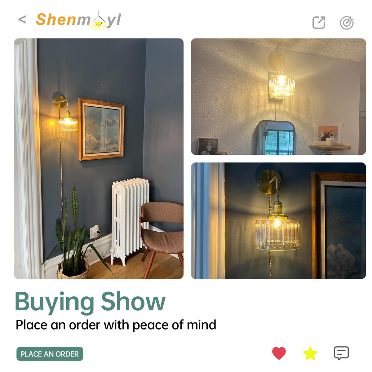 Shenmoyl Vintage Wall Sconce Wall Lamp with Amber Striped - Shenmoyl Official Imagery - 6