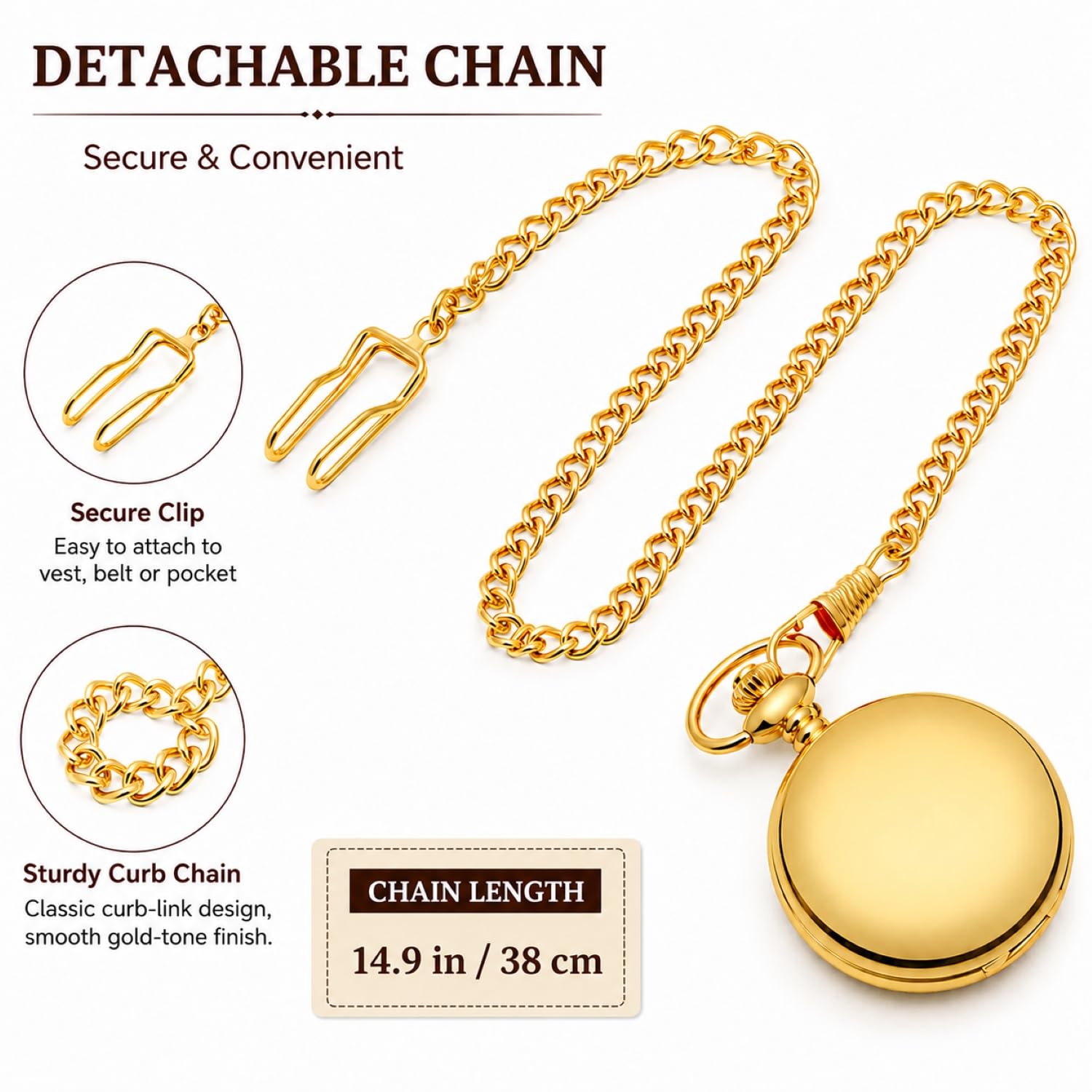 I-MART Smooth Vintage Pocket Watch with Chain - View 5