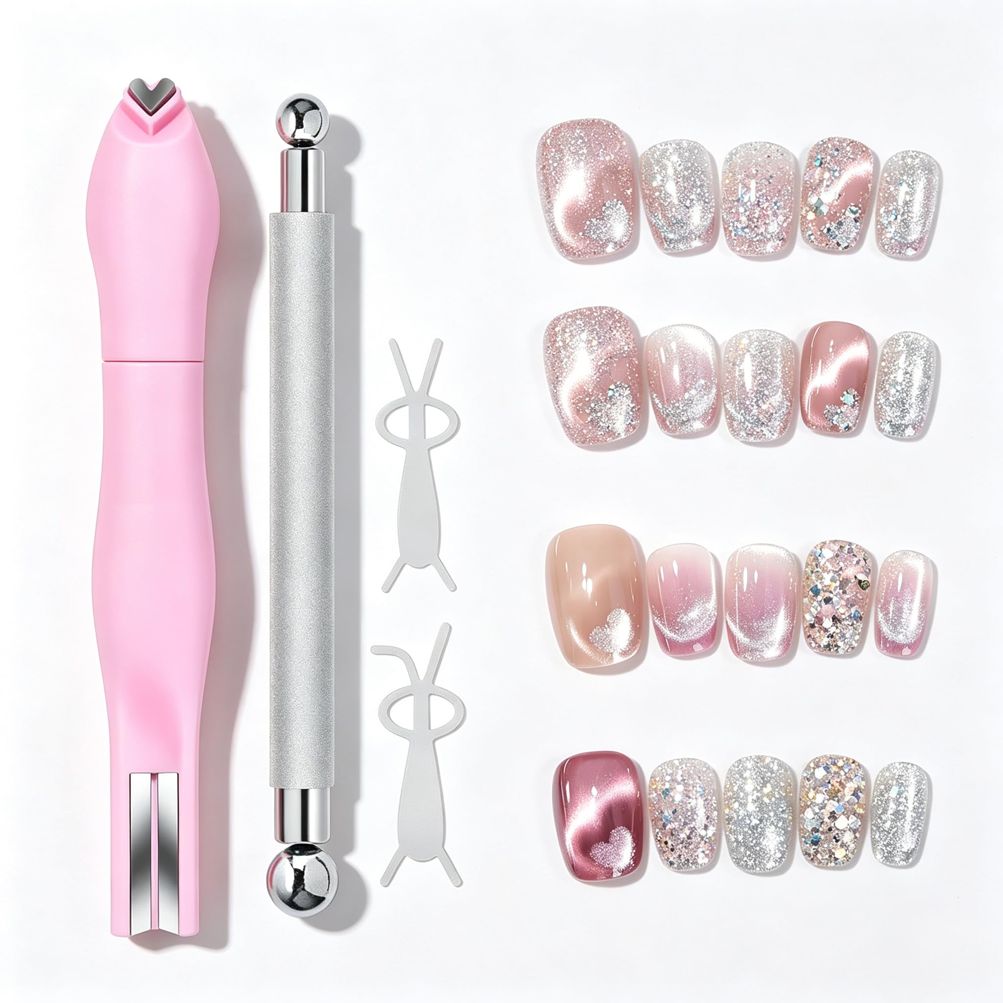 Yyksuip 4-piece cat eye nail magnet kit with dual-ended pen and bunny guides for stunning 3D gel nail art designs.