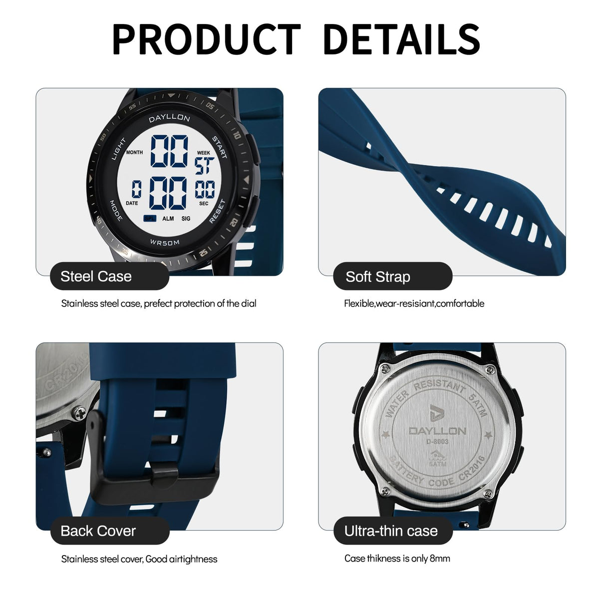 Metal Case Ultra Thin Minimalist Sports Digital Watch for - Dayllon Official Imagery - 4