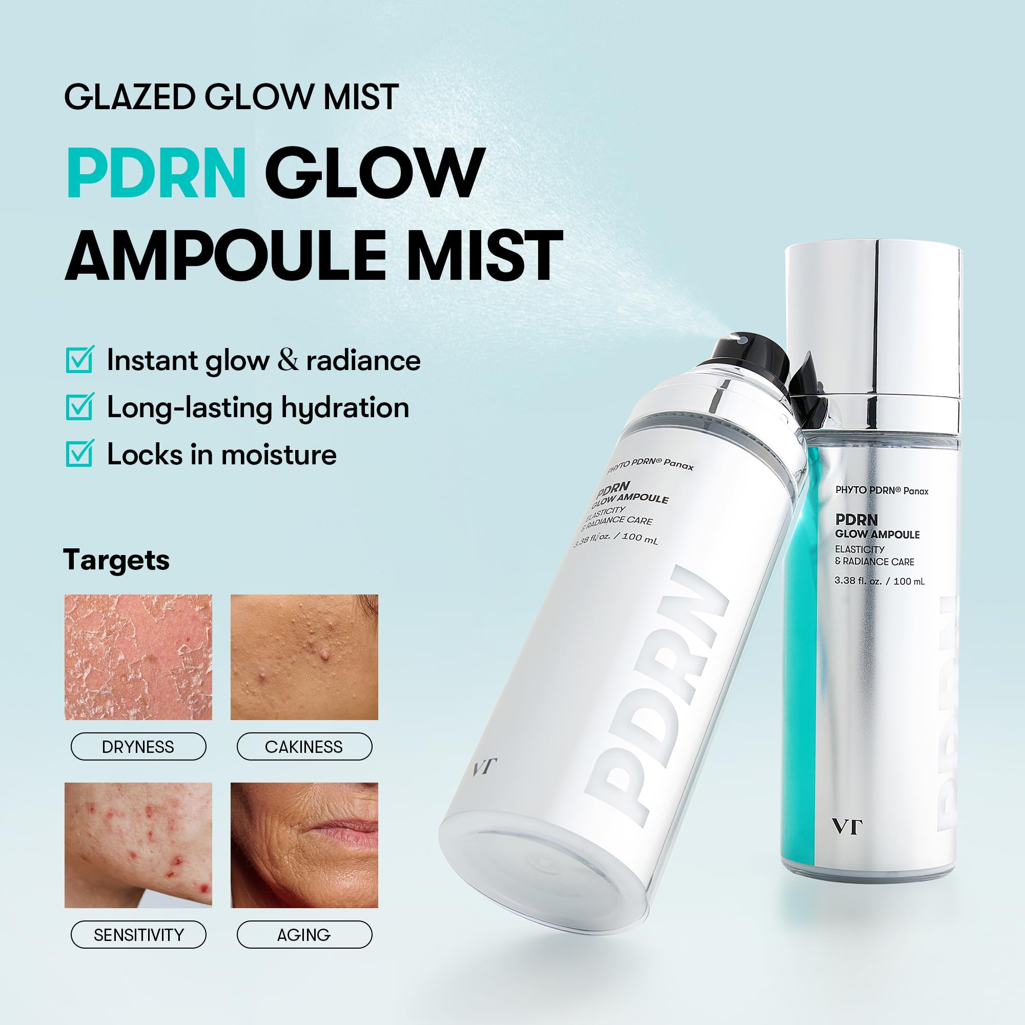 VT COSMETICS PDRN Glow Ampoule Facial Mist, 3.38 fl oz / 100 ml - VT COSMETICS