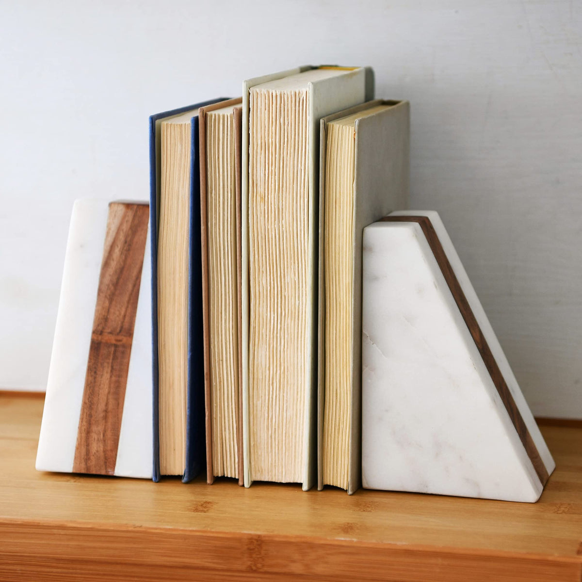 Main Mesa Marble Geometric Bookends with Wood Inlay White - Main + Mesa Official Imagery - 5