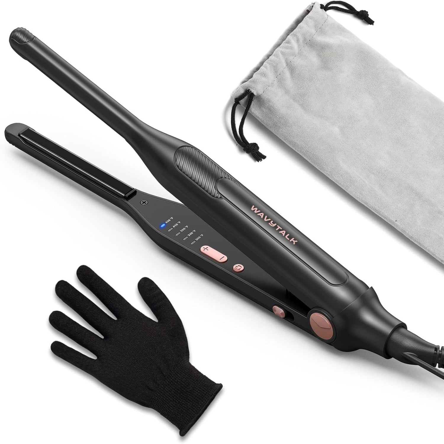 Wavytalk small flat iron, 3/10 inch pencil flat iron for short hair, pixie cuts, and bangs, with a sleek black design