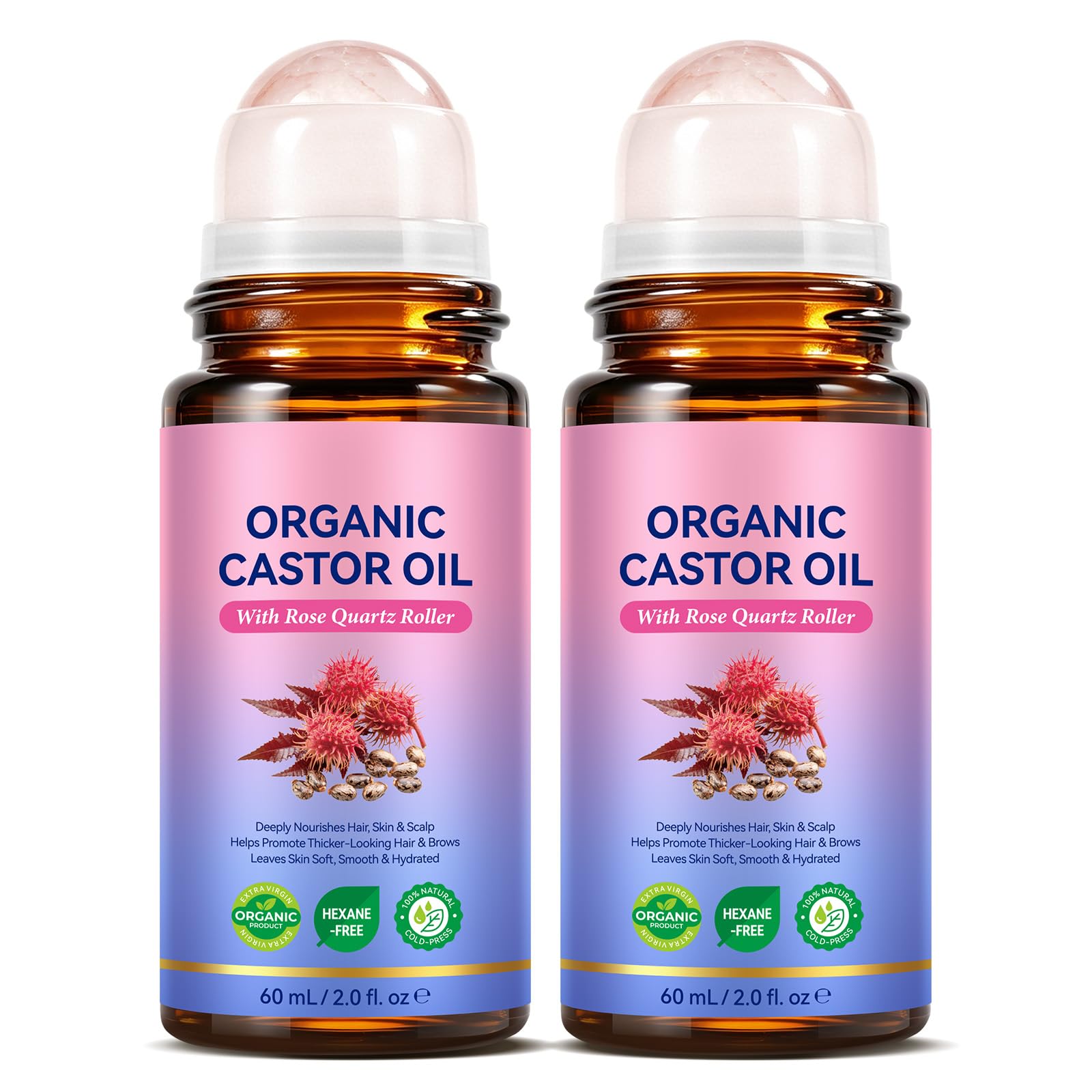 2PCS Castor Oil Rose Quartz Roller Ball Organic Castor Oil - FANSHI Official Imagery - 2