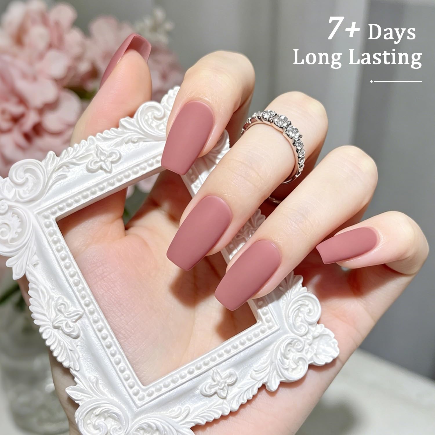 OpenLive Dusty Rose matte nail polish bottle with large volume and quick dry formula, showcasing the smooth, matte finish.