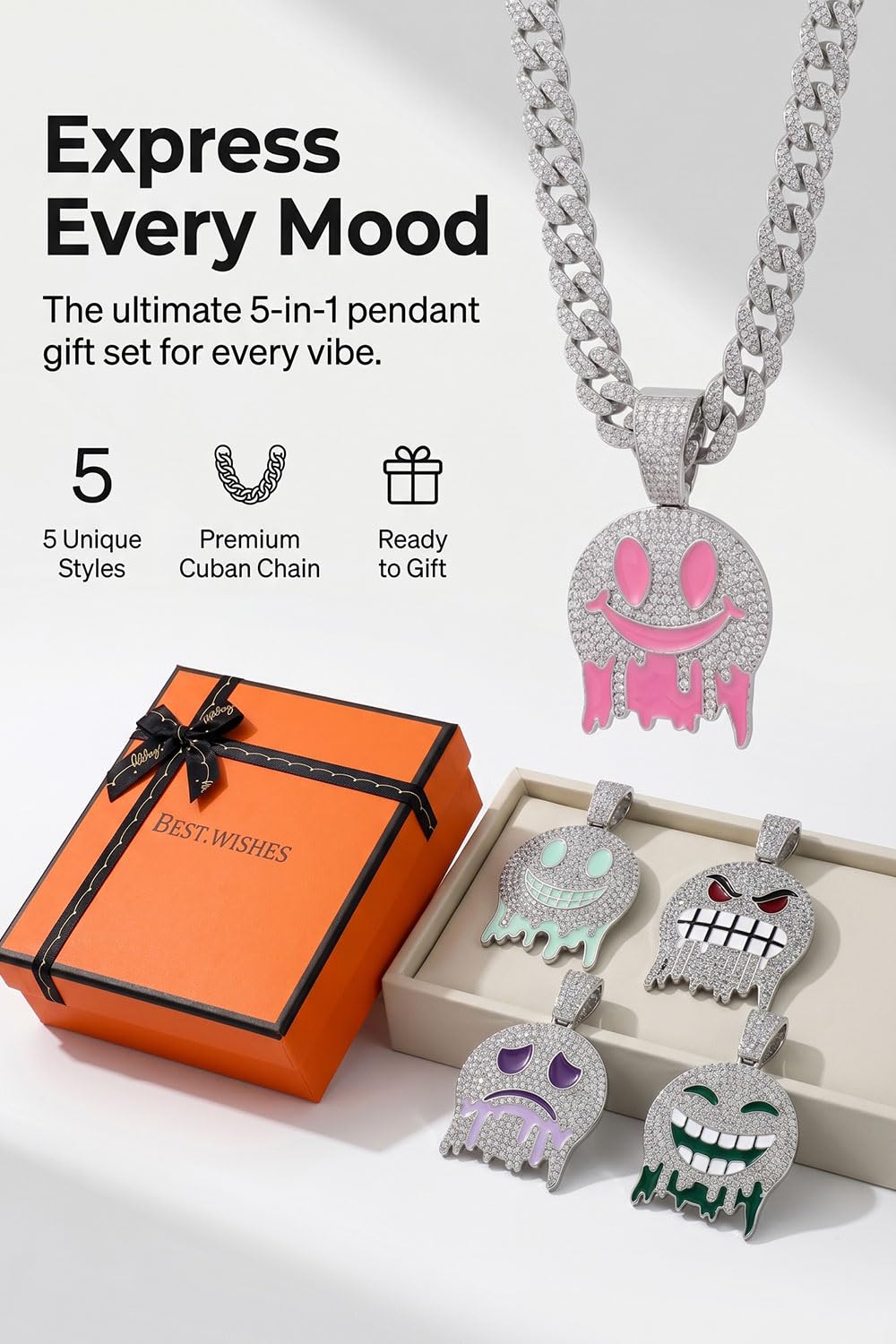 5 in 1 Interchangeable Mood Pendant Necklace Set Iced Out - RFCAW Official Imagery - 8