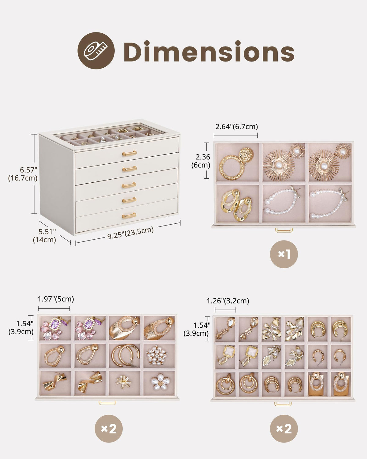 Lolalet Earring Organizer Jewelry Box with Clear Lid Beige 5 - Lolalet Official Imagery - 4