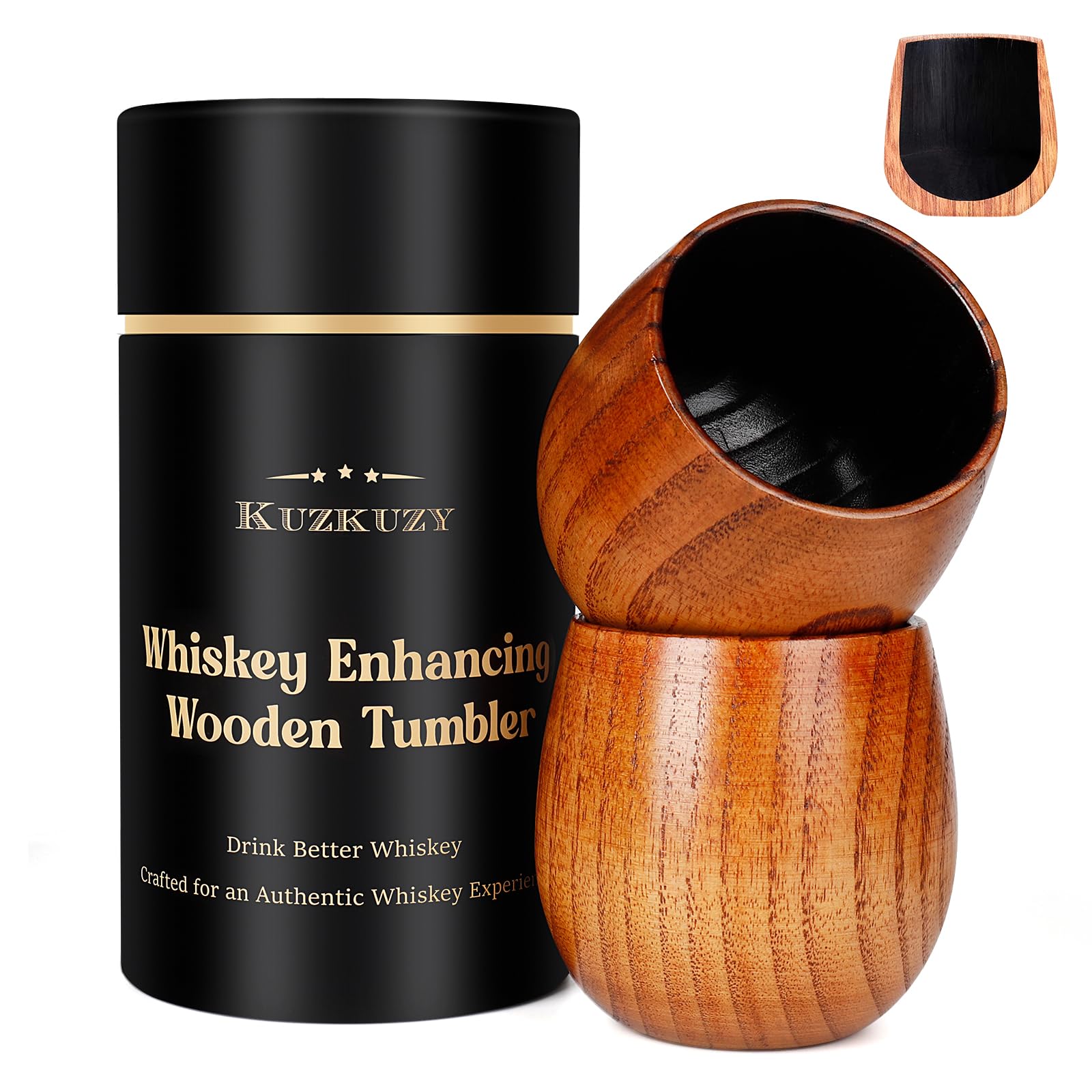 Charred Wooden Whiskey Tumbler – Bourbon Glass for Men | Unique - Product Imagery