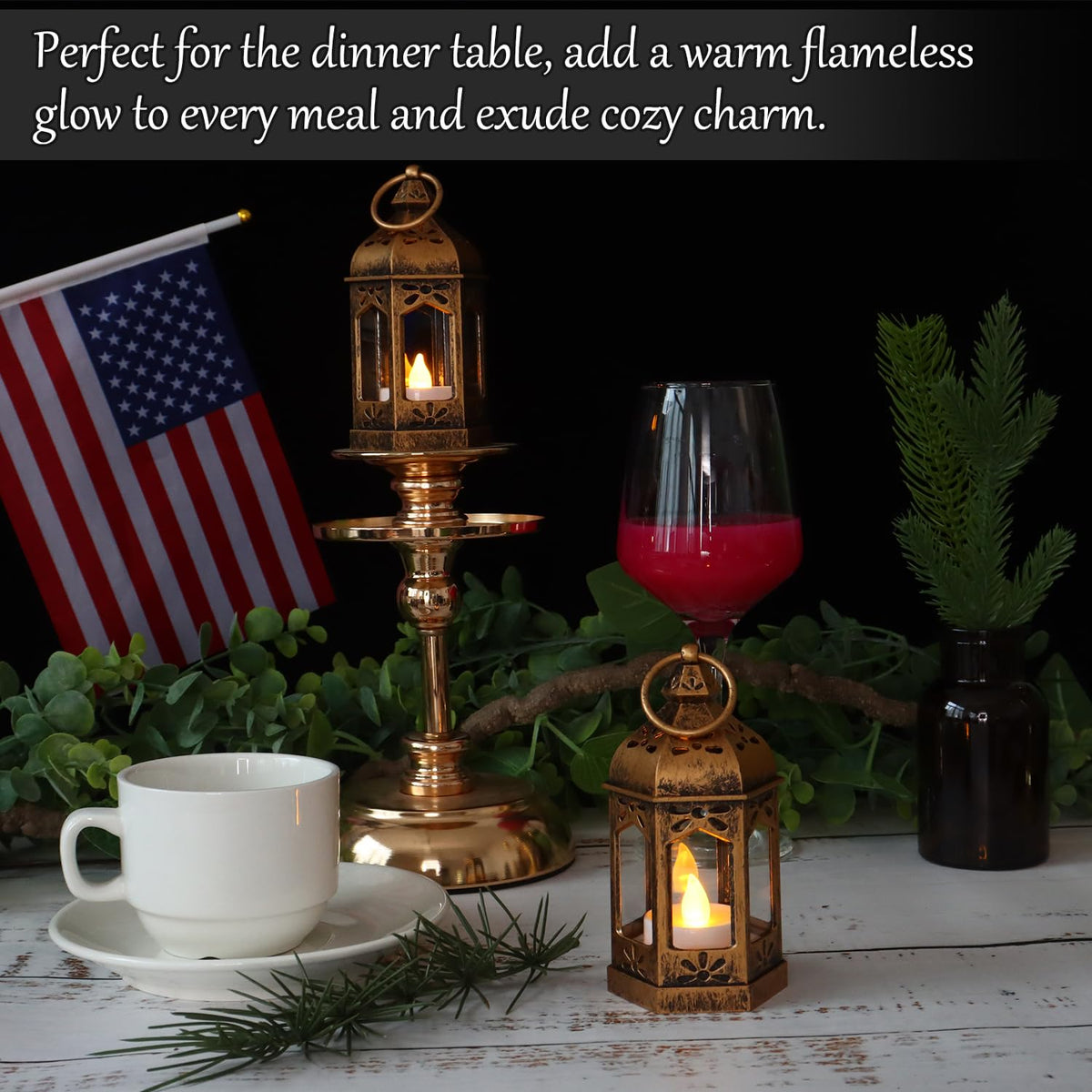 8Pcs Mini Lantern with LED Tealight Vintage Brown Lanterns - LLQ Official Imagery - 6