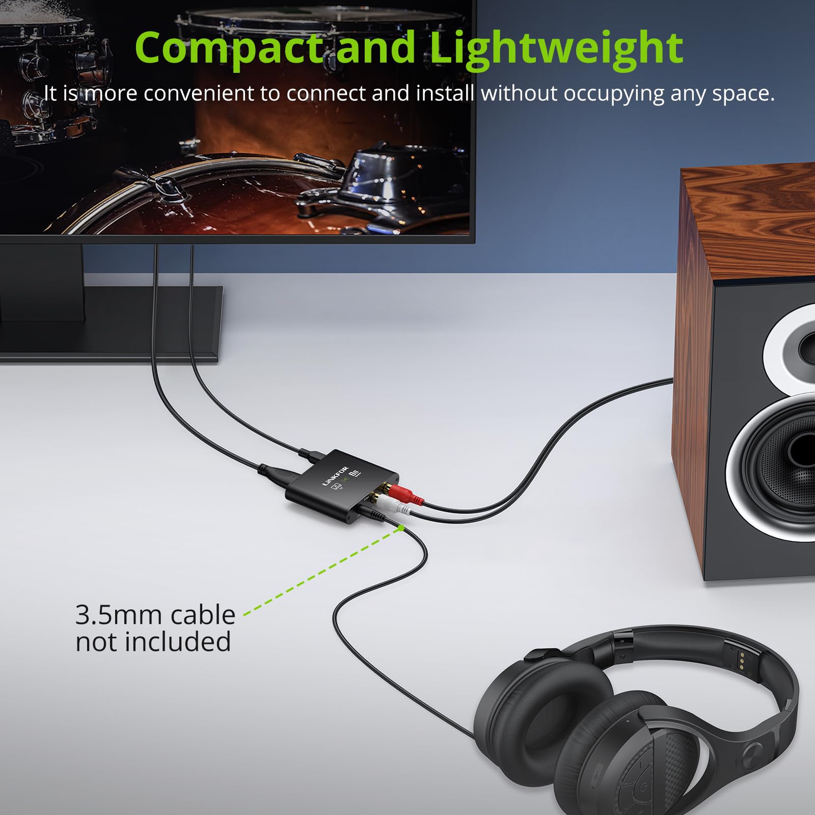 LiNKFOR 192KHz HDMI eARC/ARC Audio Extractor, HDMI to RCA & 3.5mm by LiNKFOR - Angle View 5