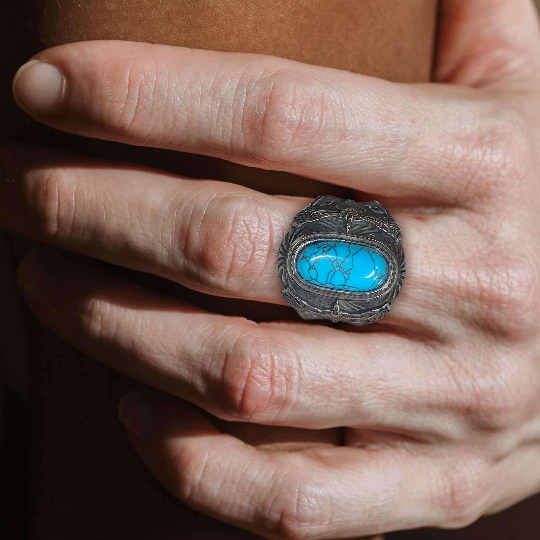 Wisbal Turquoise Biker Ring for Men – Stainless Steel