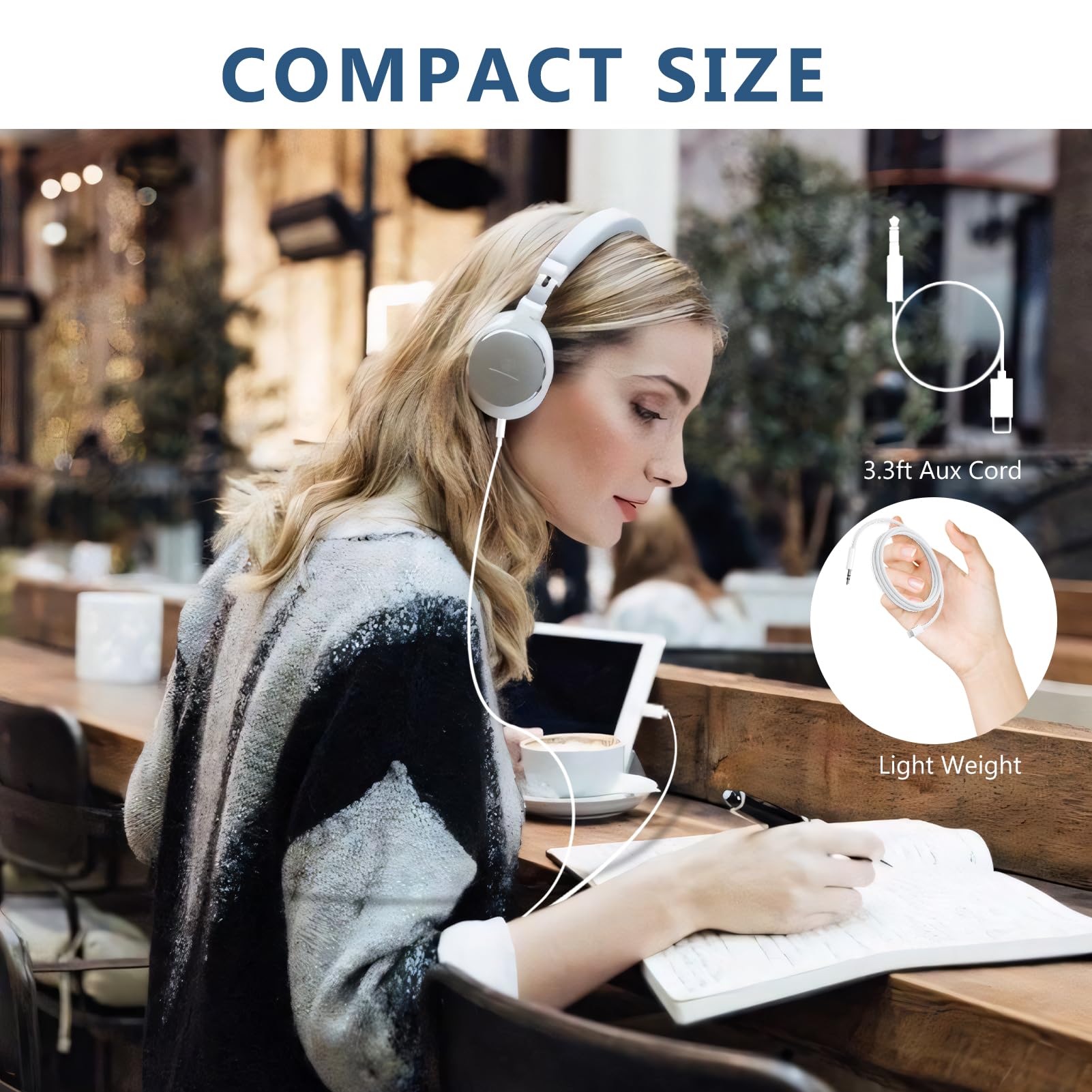 Seulliya USB C to 3.5mm audio aux cable, white, 3.3 ft stereo headphone cord for iPhone, Samsung Galaxy, and Android devices.