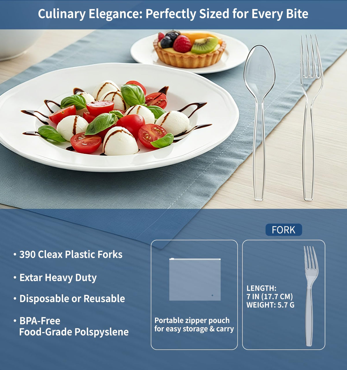 390 Count Extra Heavy Duty Clear Plastic Forks Disposable - Voatree Official Imagery - 4
