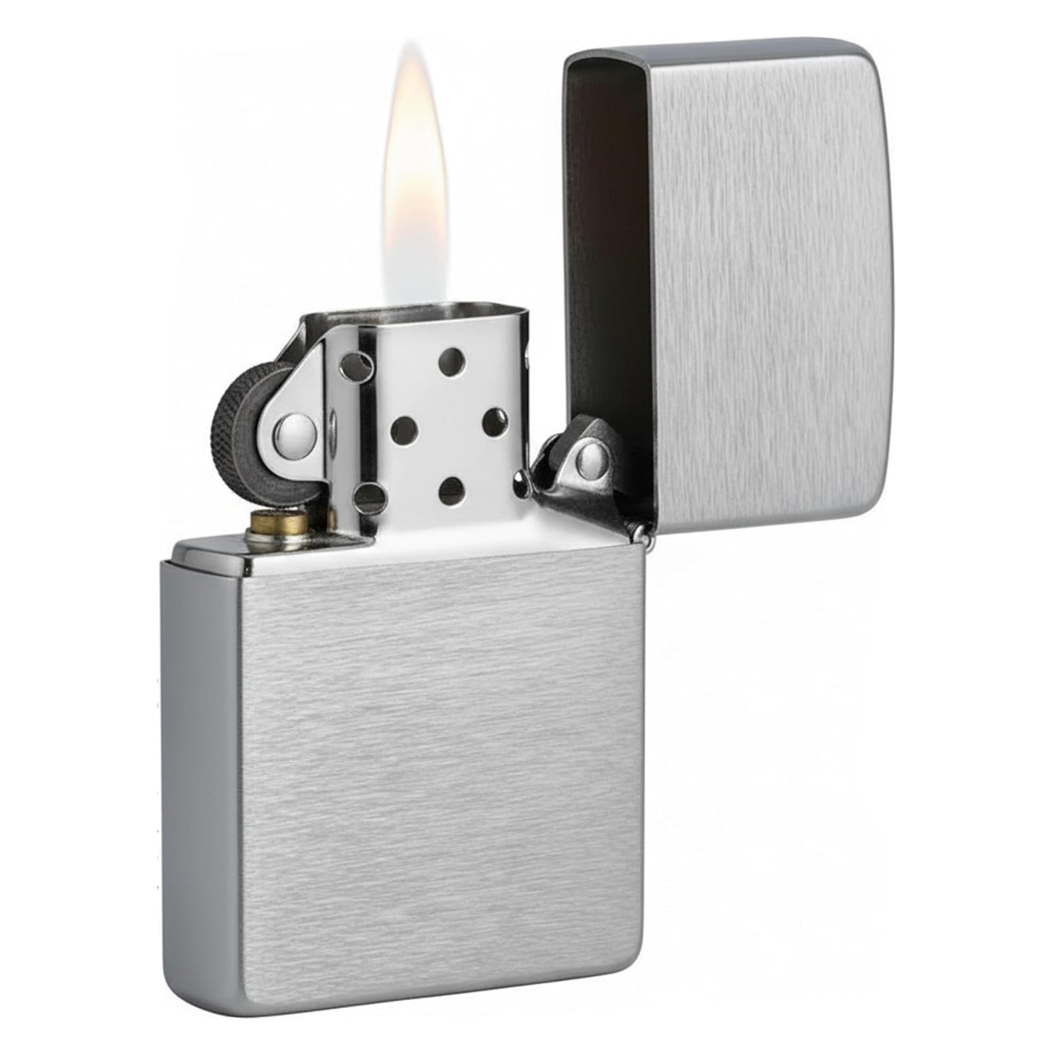 Zippo Classic Brushed Chrome Pocket Lighter with windproof design and refillable mechanism, featuring a sleek, durable metal case.