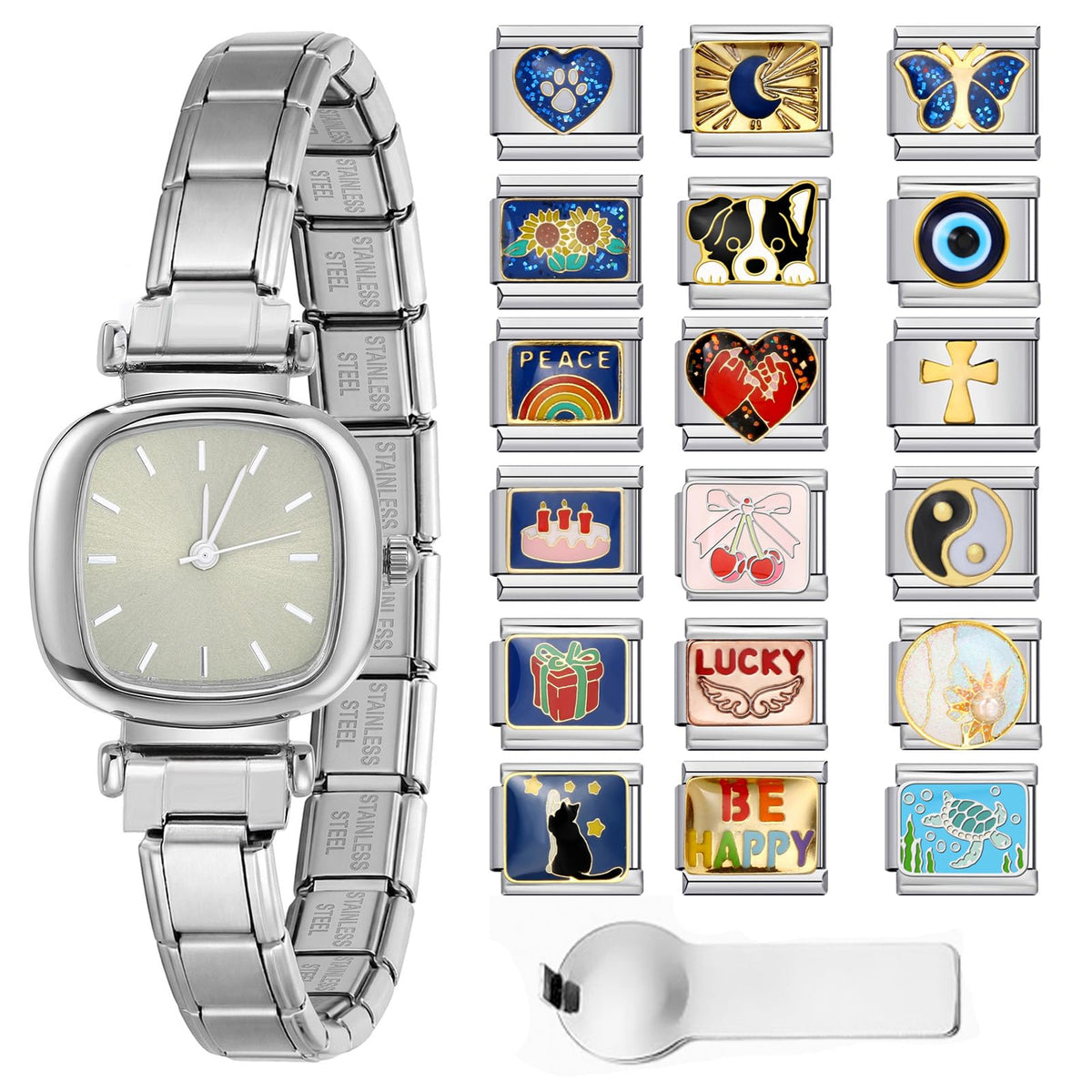 GEMOSA Italian Charms Watch Bracelet Square Dial with 5 - GEMOSA Official Imagery - 4