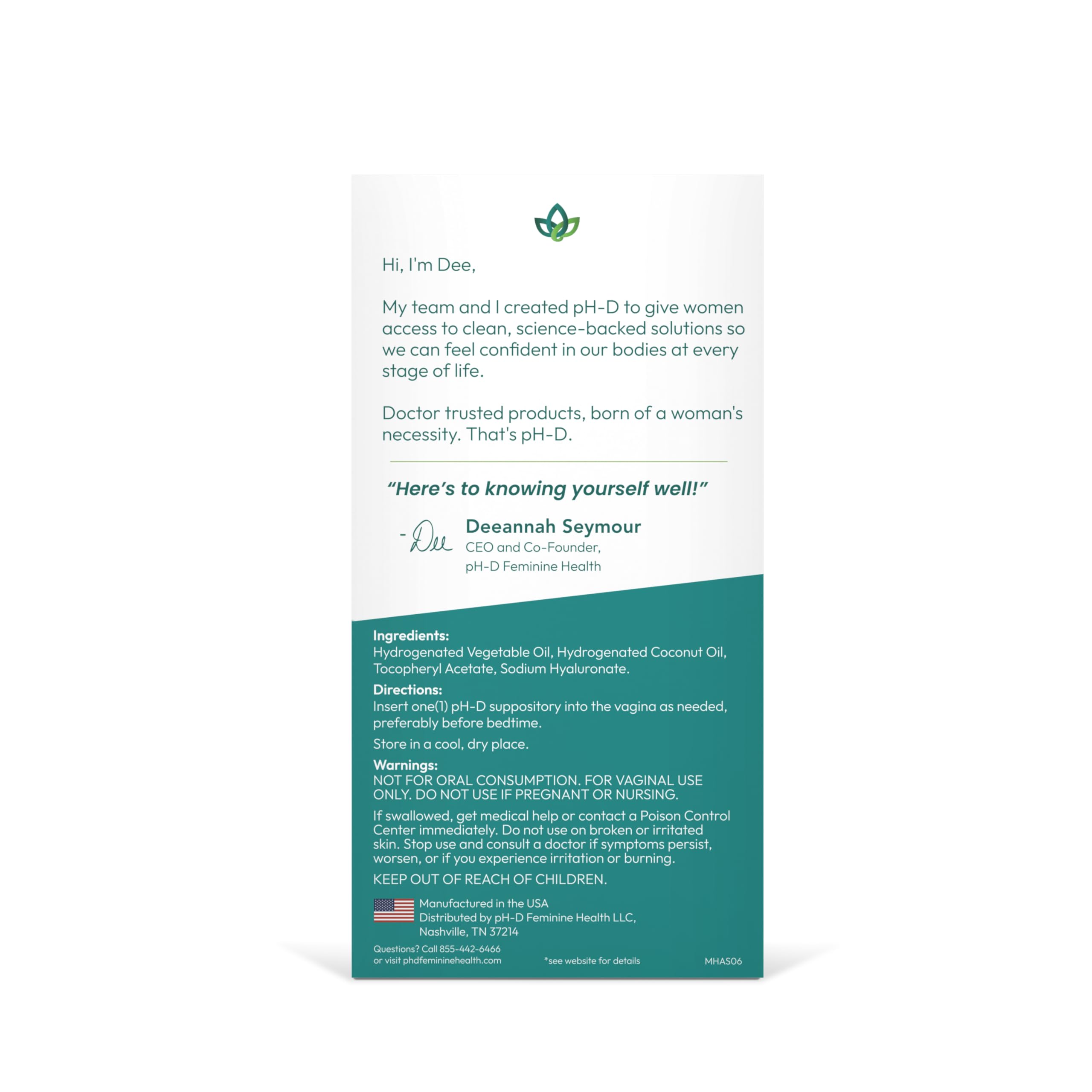 pH D Feminine Health Hyaluronic Acid Vaginal Suppositories - pH-D Feminine Health Support Official Imagery - 8