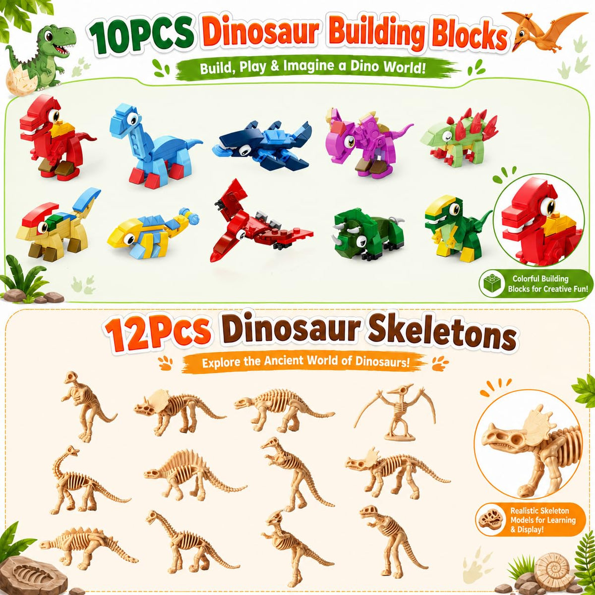 SNLN Dinosaur Party Favors for 10 Kids Dino Birthday Goodie - SNLN Official Imagery - 7