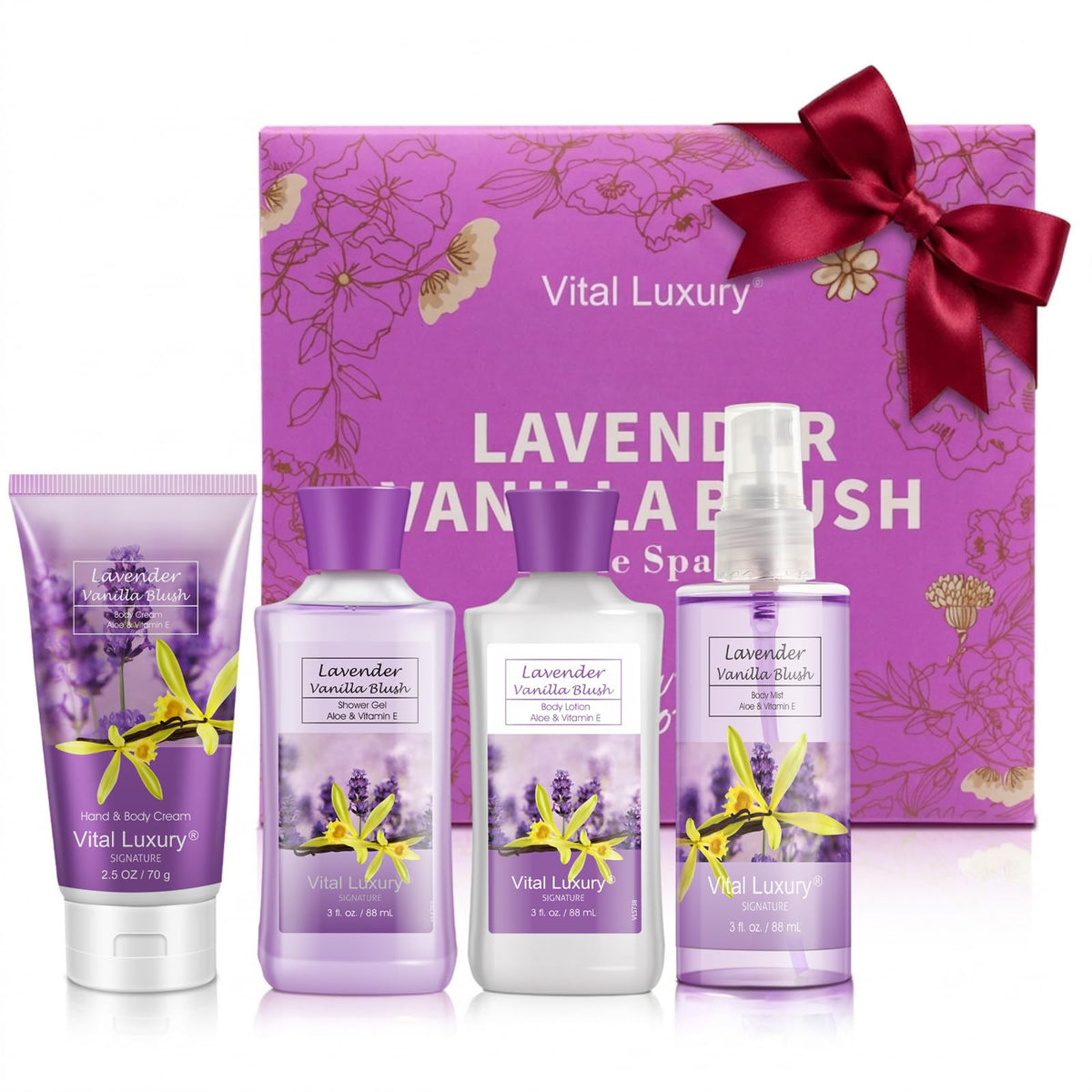 Lavender Vanilla Blush Bath Set 4PC Shower Gel Lotion Hand - BBlove Official Imagery - 2