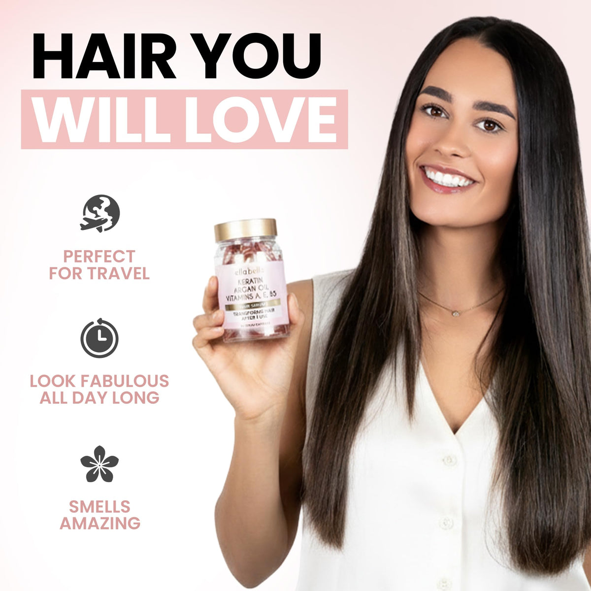 ELLA BELLA Keratin Hair Serum with Argan Oil Vitamins A E B5 - ELLA BELLA Official Imagery - 7