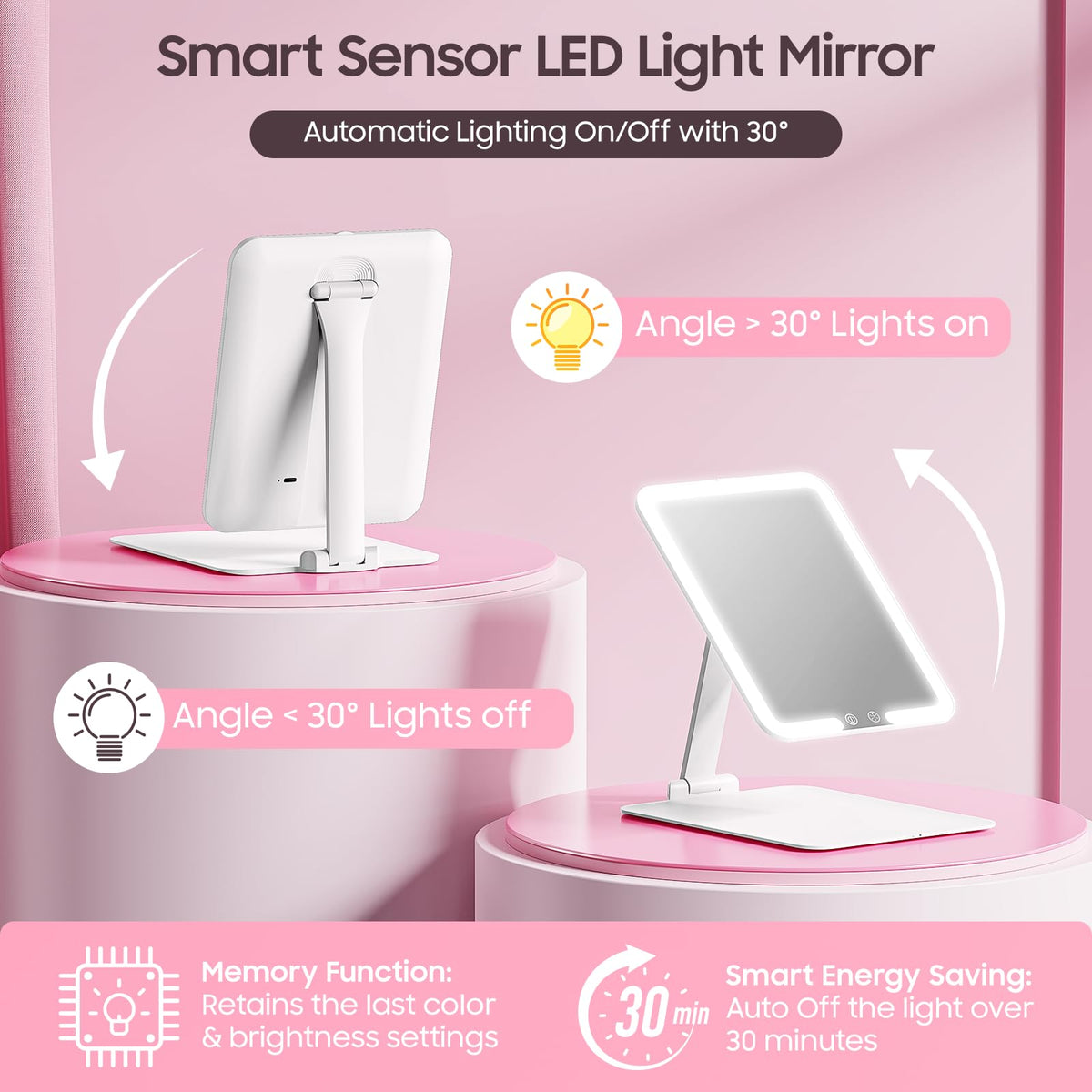Foldable Travel Makeup Mirror with Lights 20X Magnifying - Benbilry Official Imagery - 4