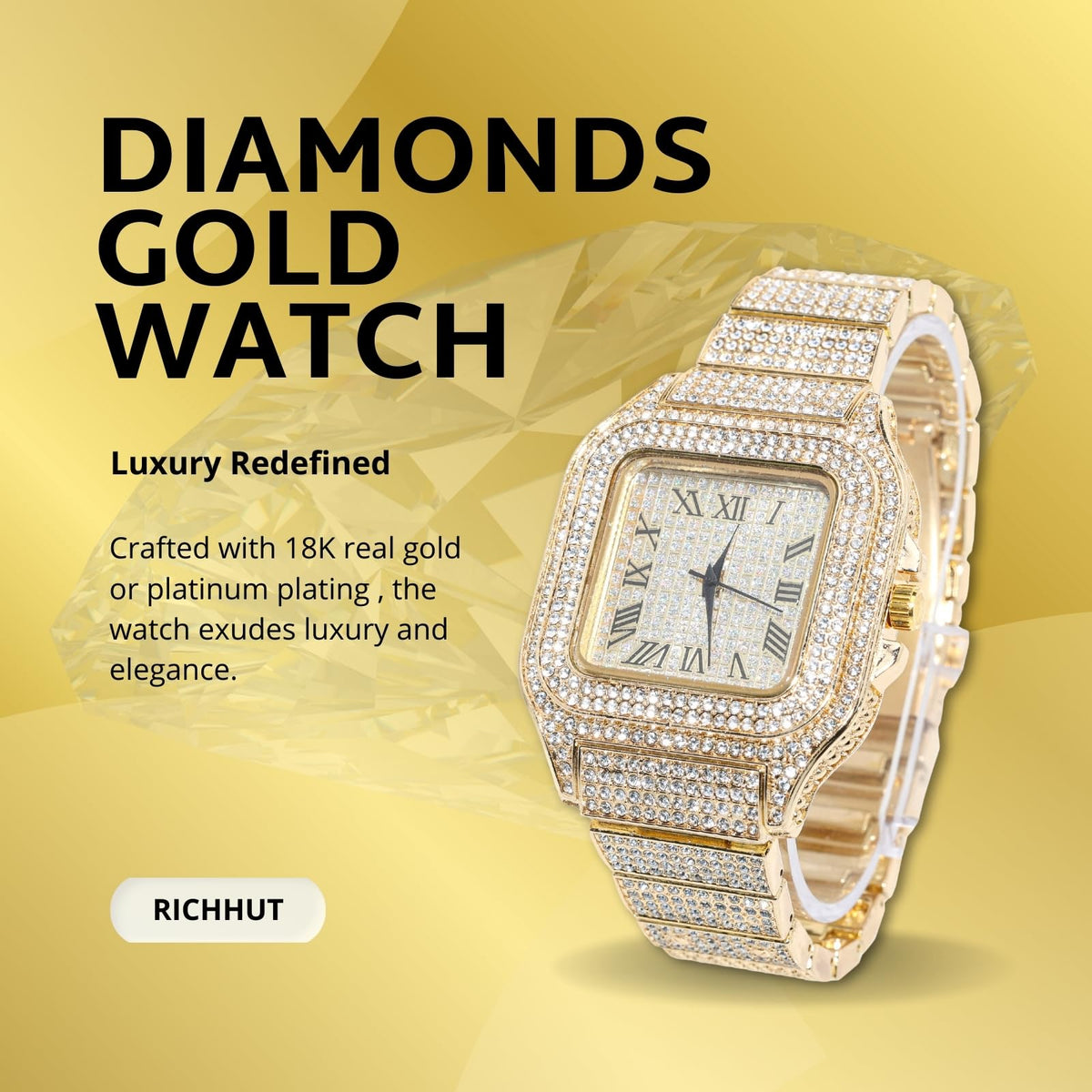 Diamond Watch for Men Guys - richhut Official Imagery - 3