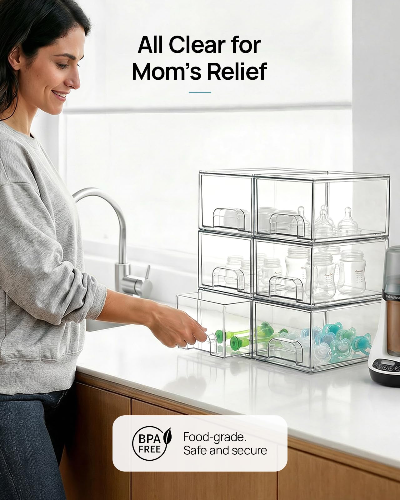 Vtopmart 4 Pack Small Clear Stackable Storage Drawers, Fits Narrow Spaces - Vtopmart Official Product View 5