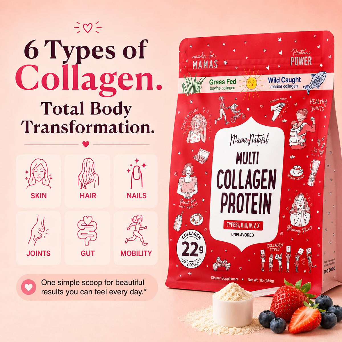 Multi Collagen Protein Powder Type I II III IV V X - Mama Natural Official Imagery - 3