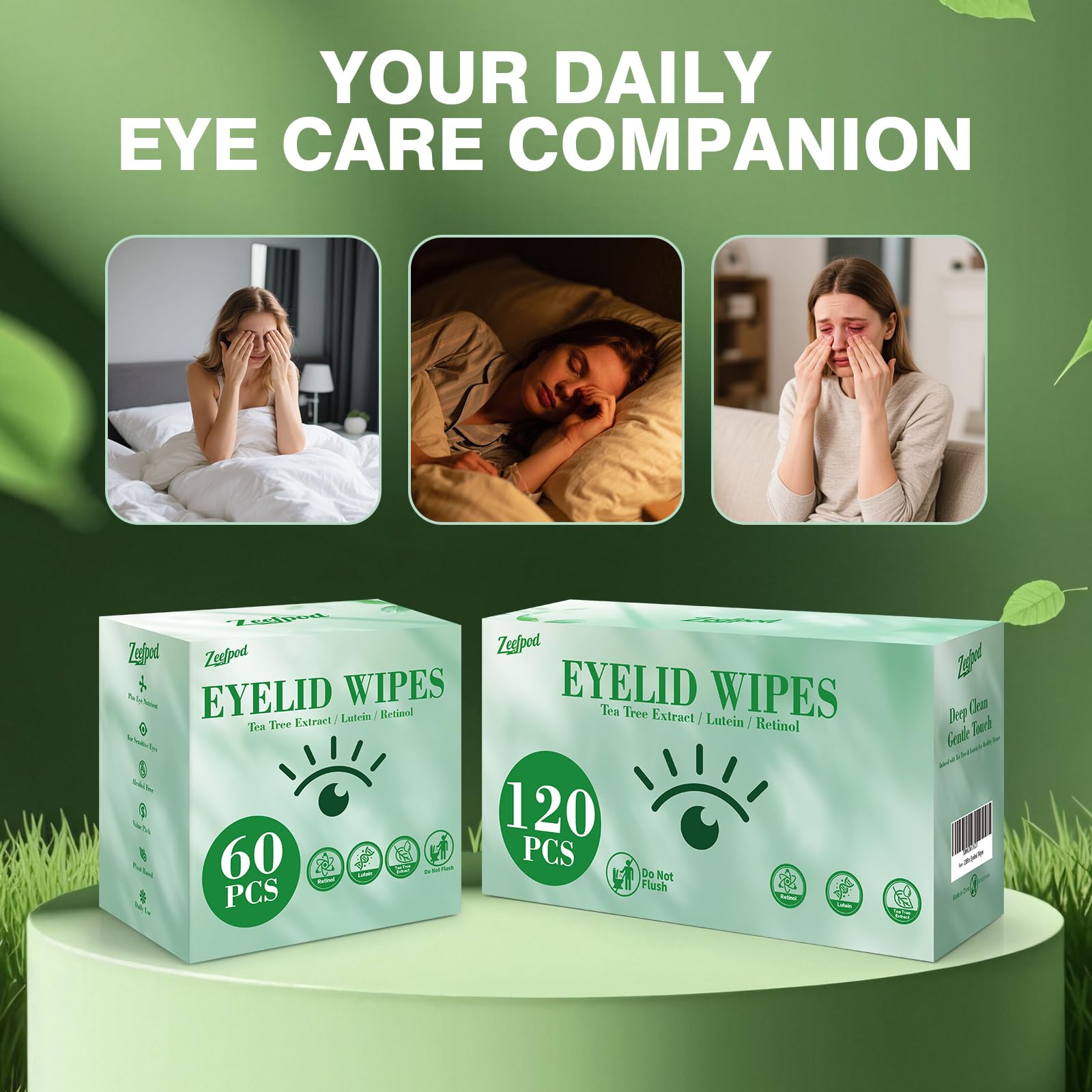 60PCS Tea Tree Oil Eyelid Wipes Individually Wrapped Eye Lid - Zeefpod Official Product Imagery - 8