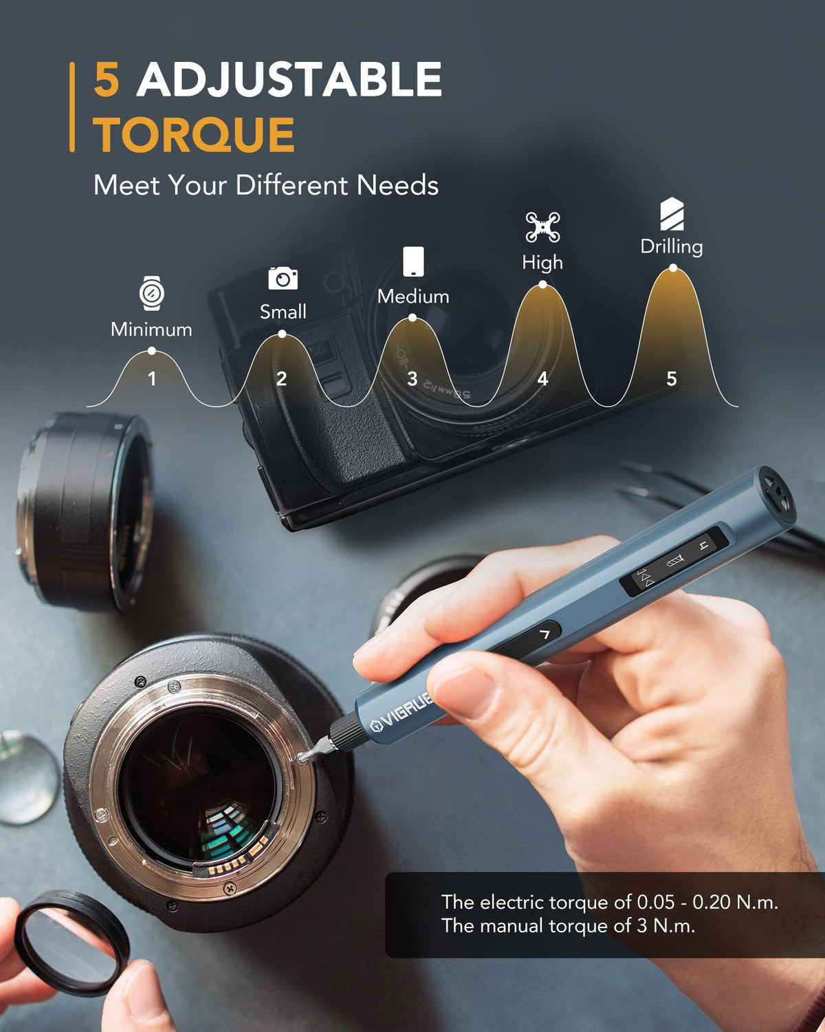VIGRUE Mini Electric Screwdriver Set 400RPM Electric - VIGRUE Official Imagery - 8