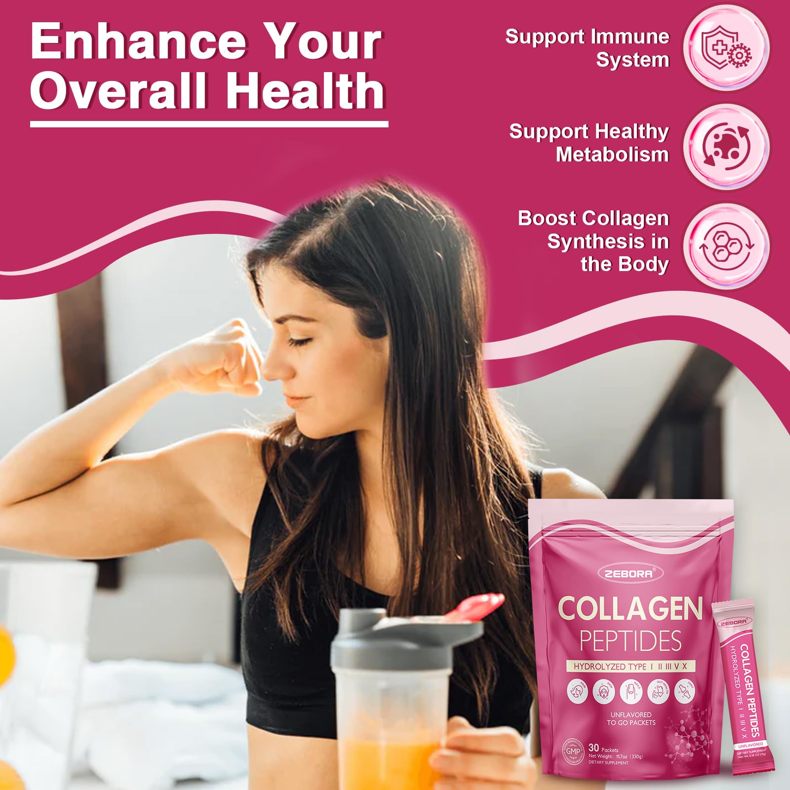 ZEBORA Multi Collagen Peptides Powder Packets for Women 30 - ZEBORA Official Imagery - 6