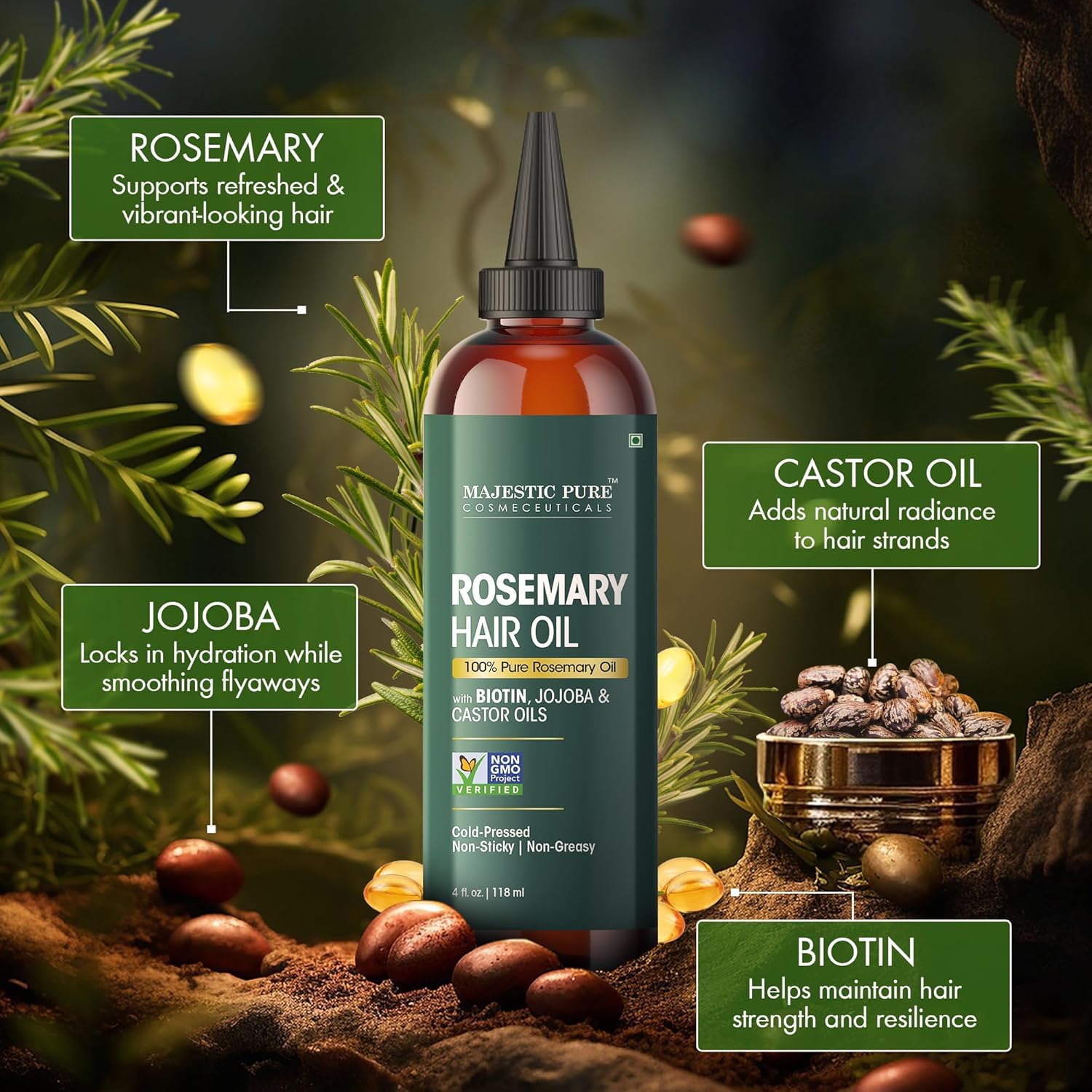 Majestic Pure Rosemary Hair Oil with Biotin - 4 Fl Oz - Majestic Pure Official Product View 3