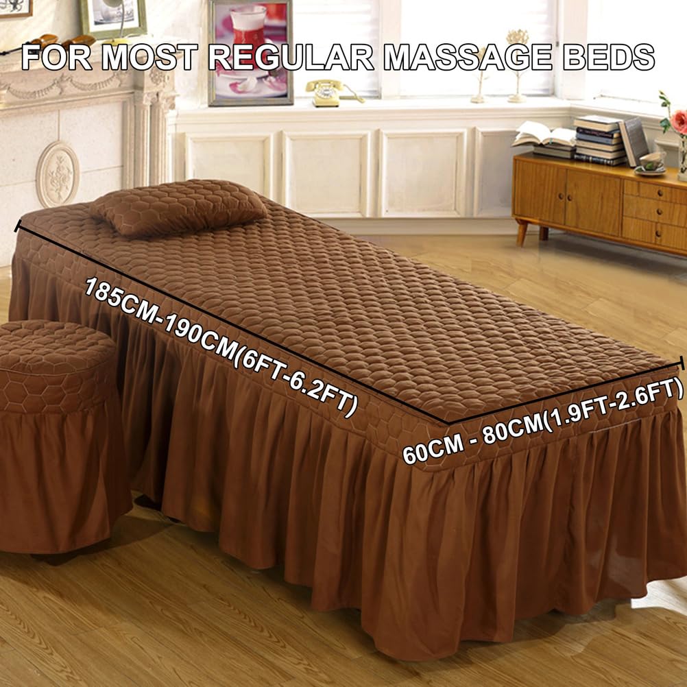 Massage Table Sheets Brown,80x190cm/31.4x74.8in,Massage Table Skirt with Face Hole,Solid Color Beauty Spa Bed Protective Cover Washable Elastic Massage Couch Cover