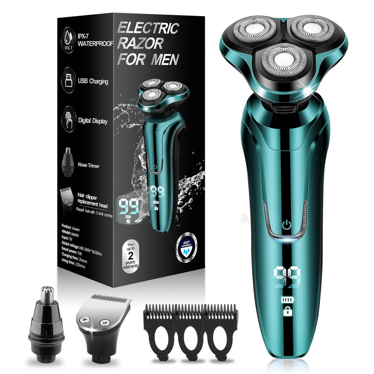 Electric Razor for Men Men s Rotary Shavers Waterproof LED - Handsomeface Official Imagery - 2