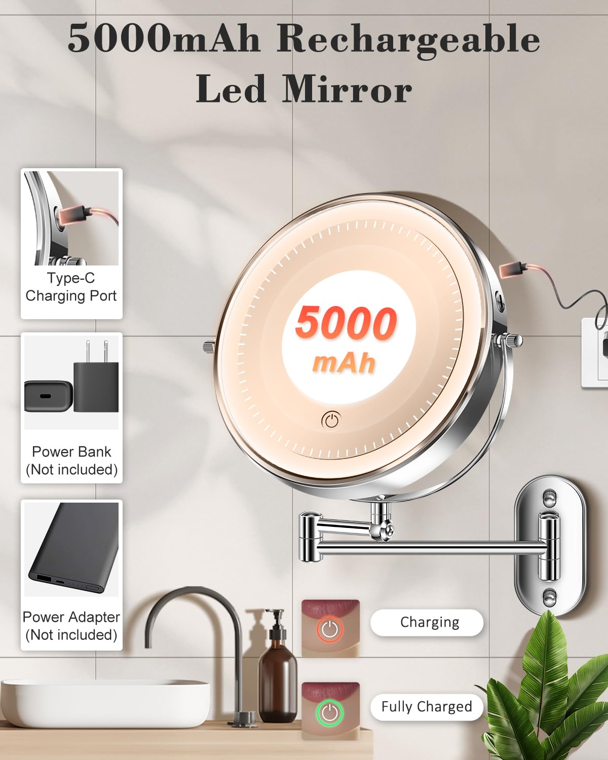 9 30X 1X Wall Mounted Height Adjustable Lighted Magnifying - VFD Official Imagery - 7