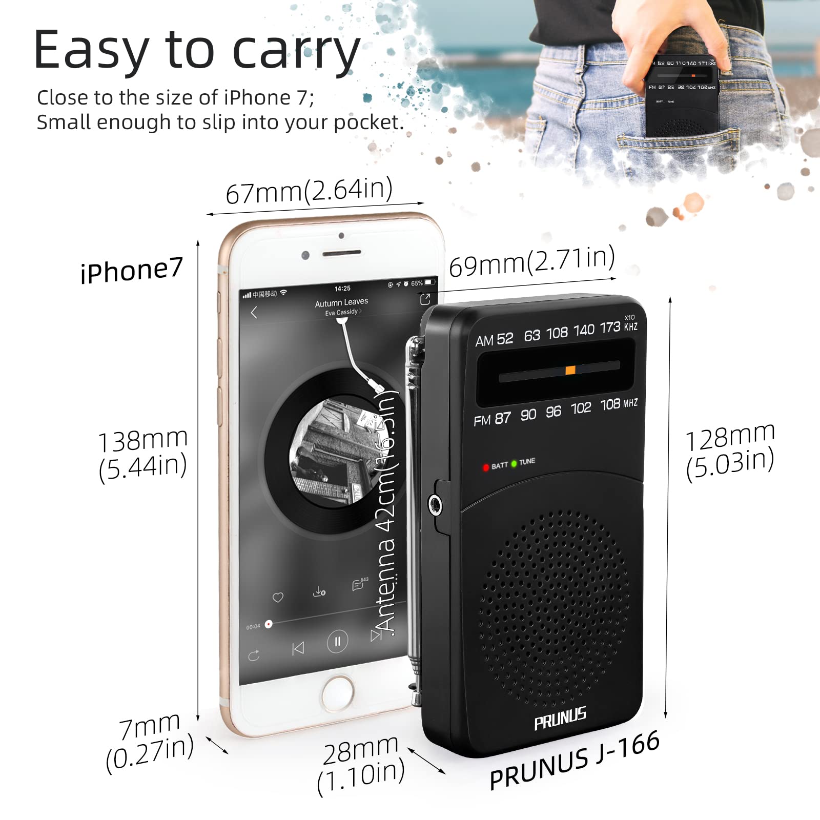 PRUNUS J-166 Portable AM FM Radio, Battery Operated