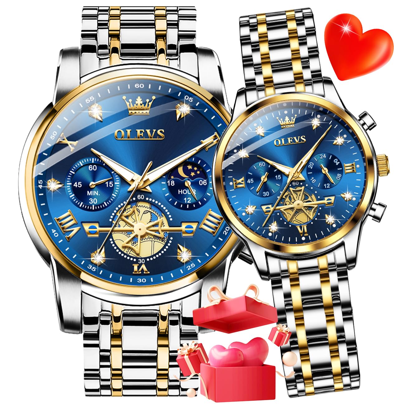 OLEVS Couple Watch His and Her Set Matching Watch Mens Womens - Product Imagery