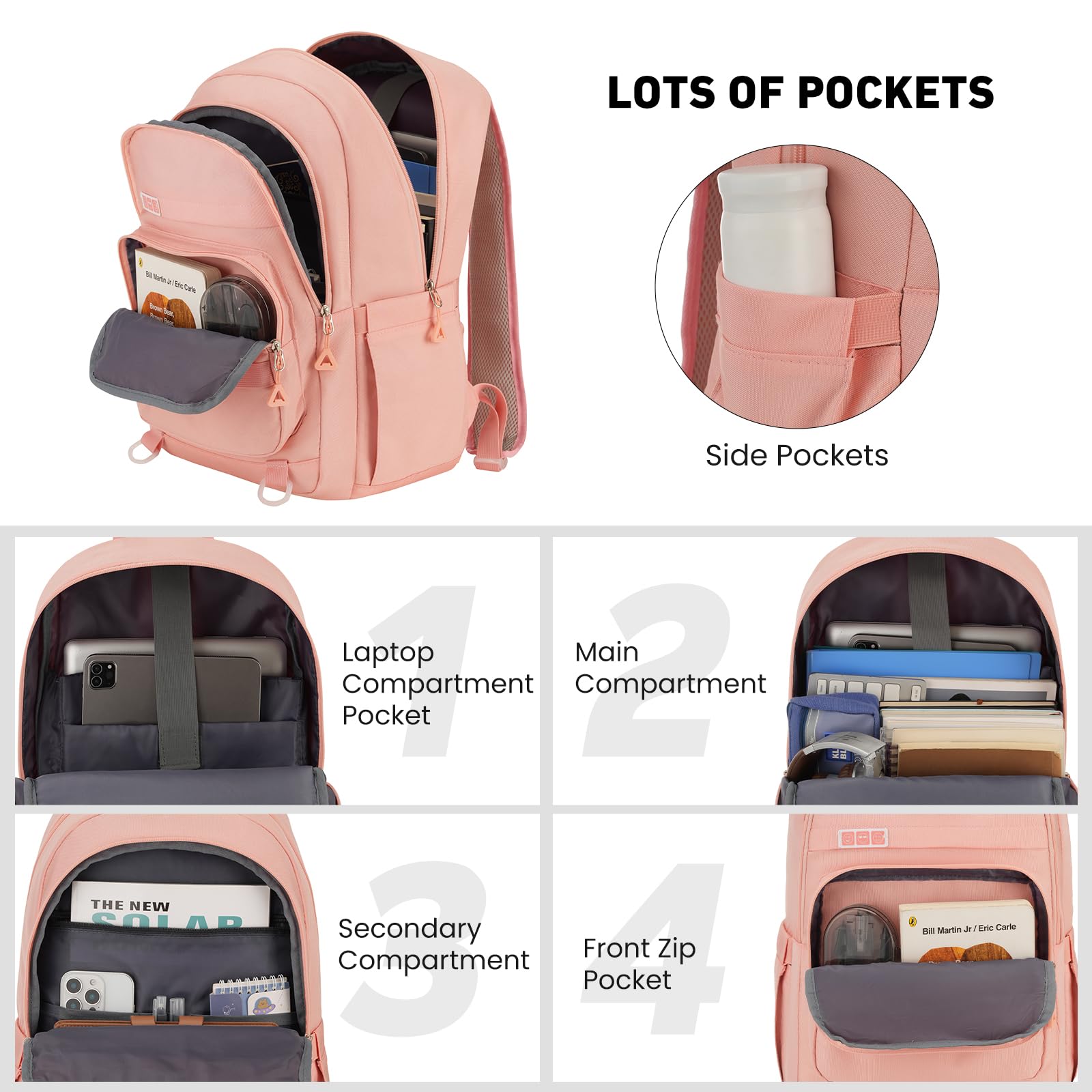 Pink YAMTION backpack for teen girls with laptop compartment, casual school and travel bookbag for middle high school college students.