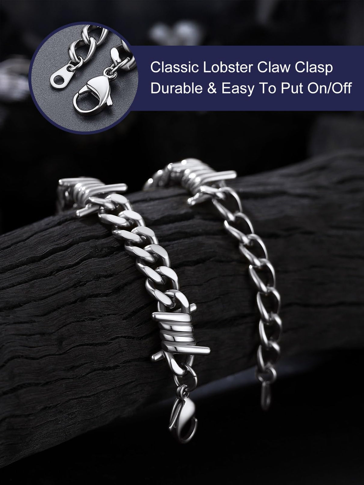 Bandmax Bold Punk Stainless Steel Barbed Wire Chain Bracelet - Bandmax Official Imagery - 4