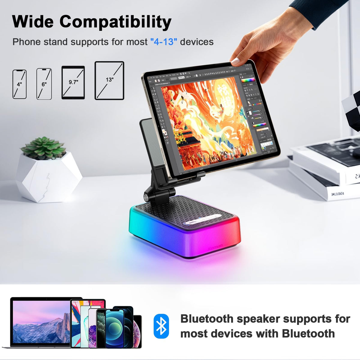 JTEMAN Gifts for Men Women Phone Stand Bluetooth Speaker - JTEMAN Official Imagery - 6