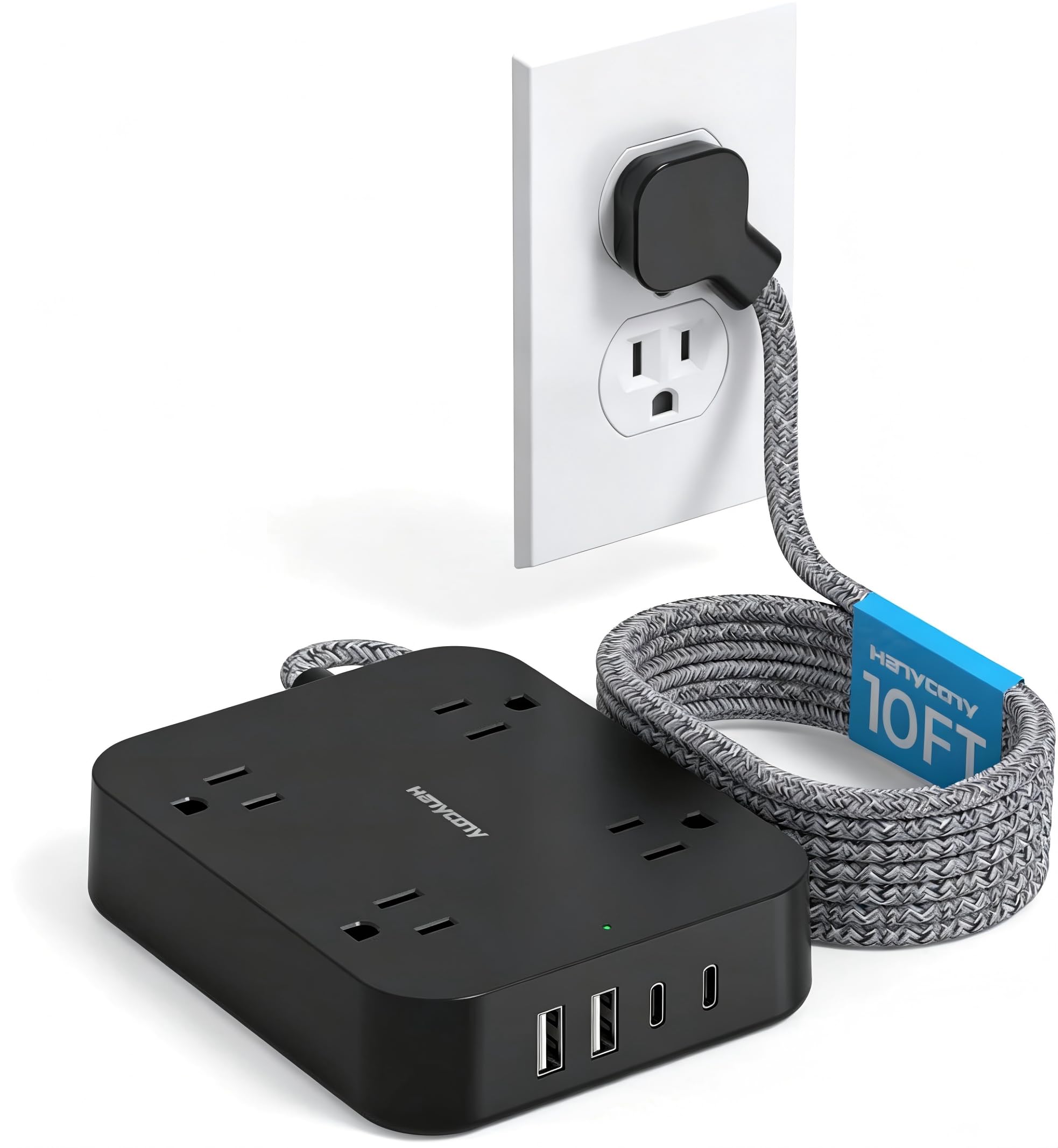 HANYCONY Flat Plug Extension Cord, 4 Widely Power Strip with 4 USB Ports - HANYCONY Official Product View 8